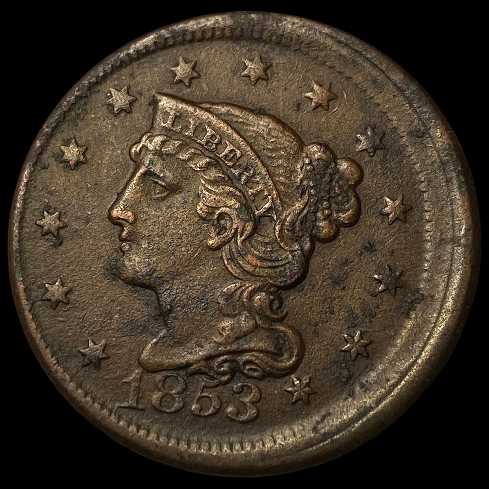 1853 Braided Hair Large Cent CHOICE AU (1 of 2)