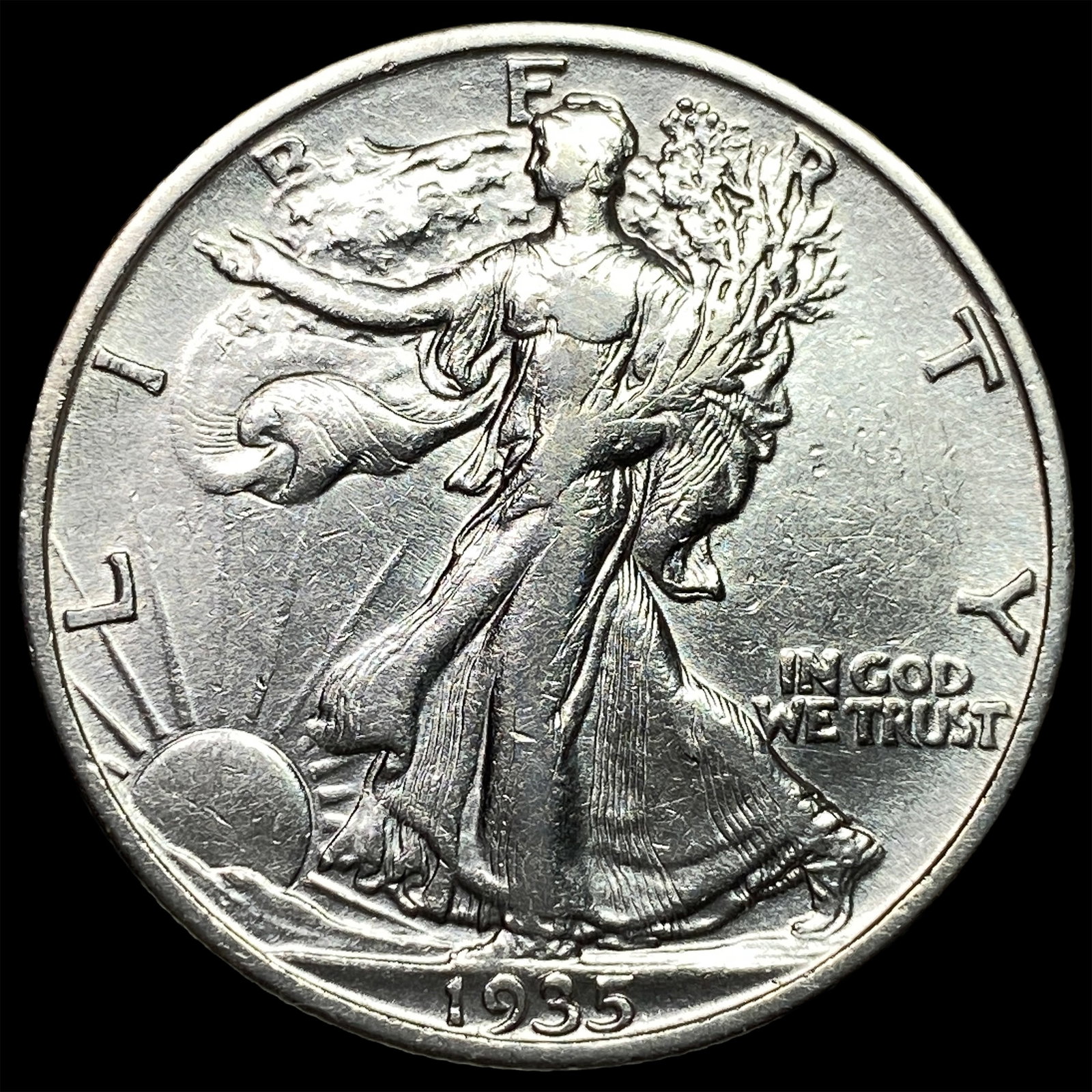 1935-S Silver Walking Liberty Half Dollar ABOUT UNCIRCULATED: 1935-S Silver Walking Liberty Half Dollar ABOUT UNCIRCULATED