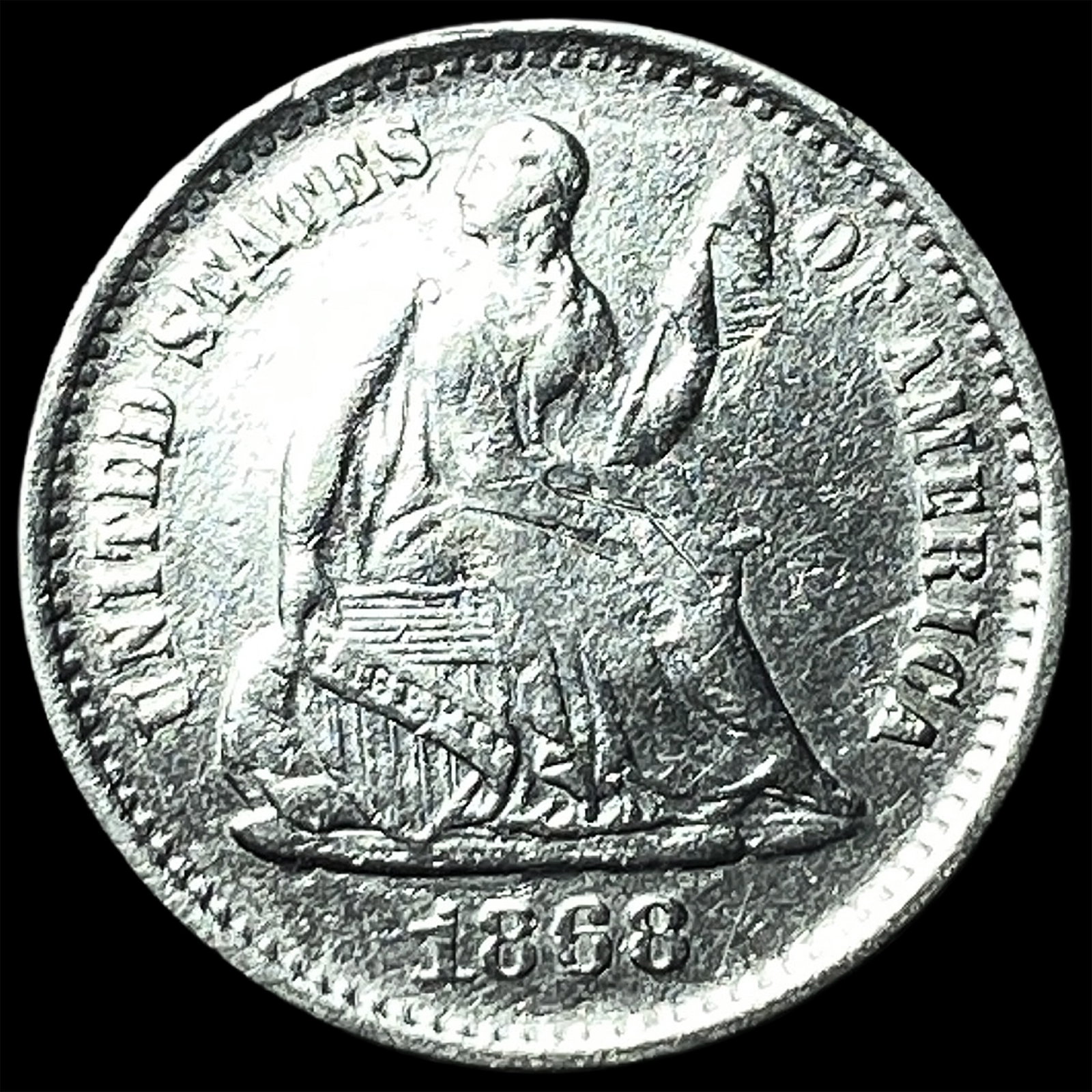 1868-S Silver Seated Liberty Half Dime NICELY CIRCULATED: 1868-S Silver Seated Liberty Half Dime NICELY CIRCULATED