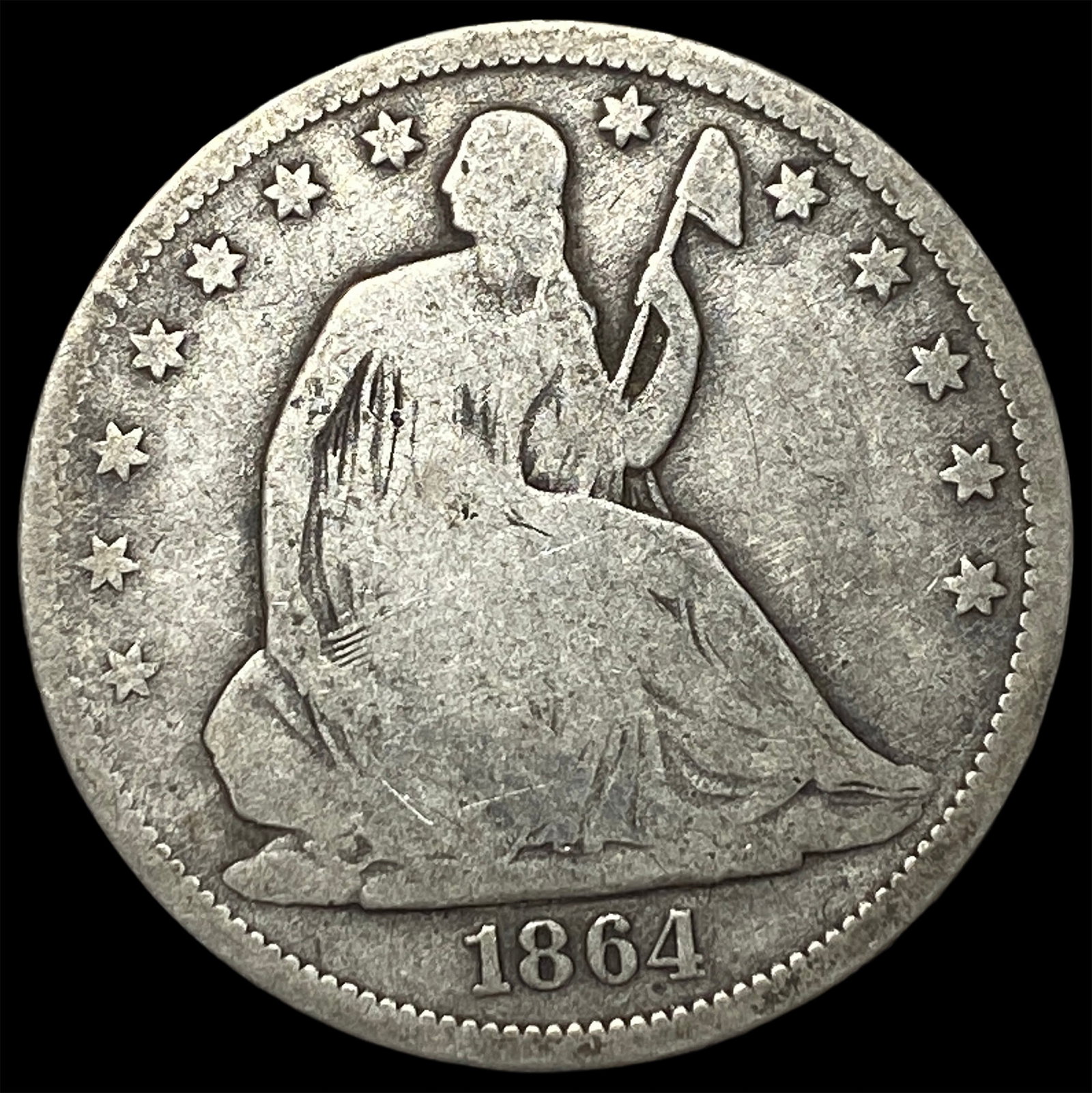 1864-S Silver Seated Liberty Half Dollar NICELY CIRCULATED: 1864-S Silver Seated Liberty Half Dollar NICELY CIRCULATED