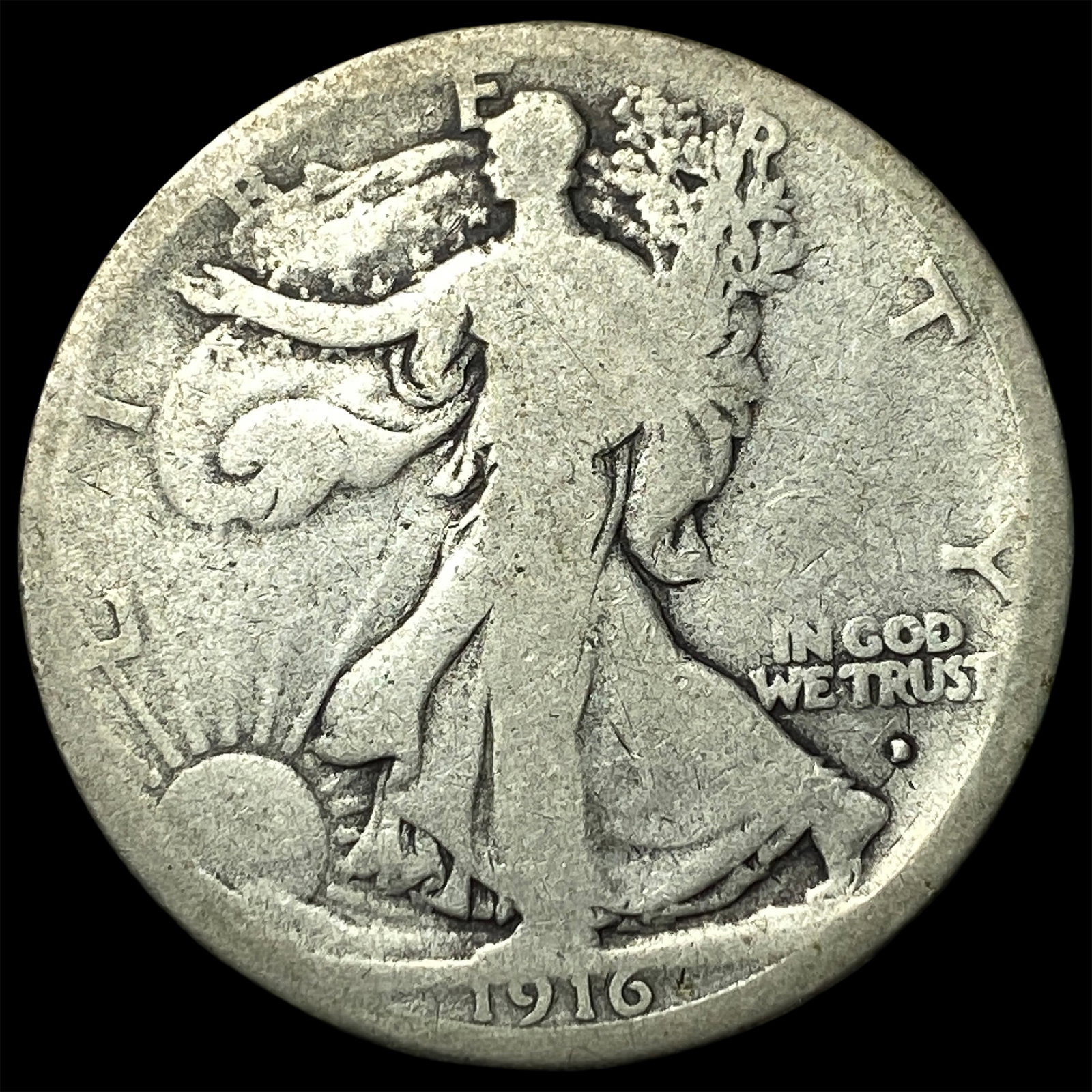 1916-D Silver Walking Liberty Half Dollar NICELY CIRCULATED: 1916-D Silver Walking Liberty Half Dollar NICELY CIRCULATED