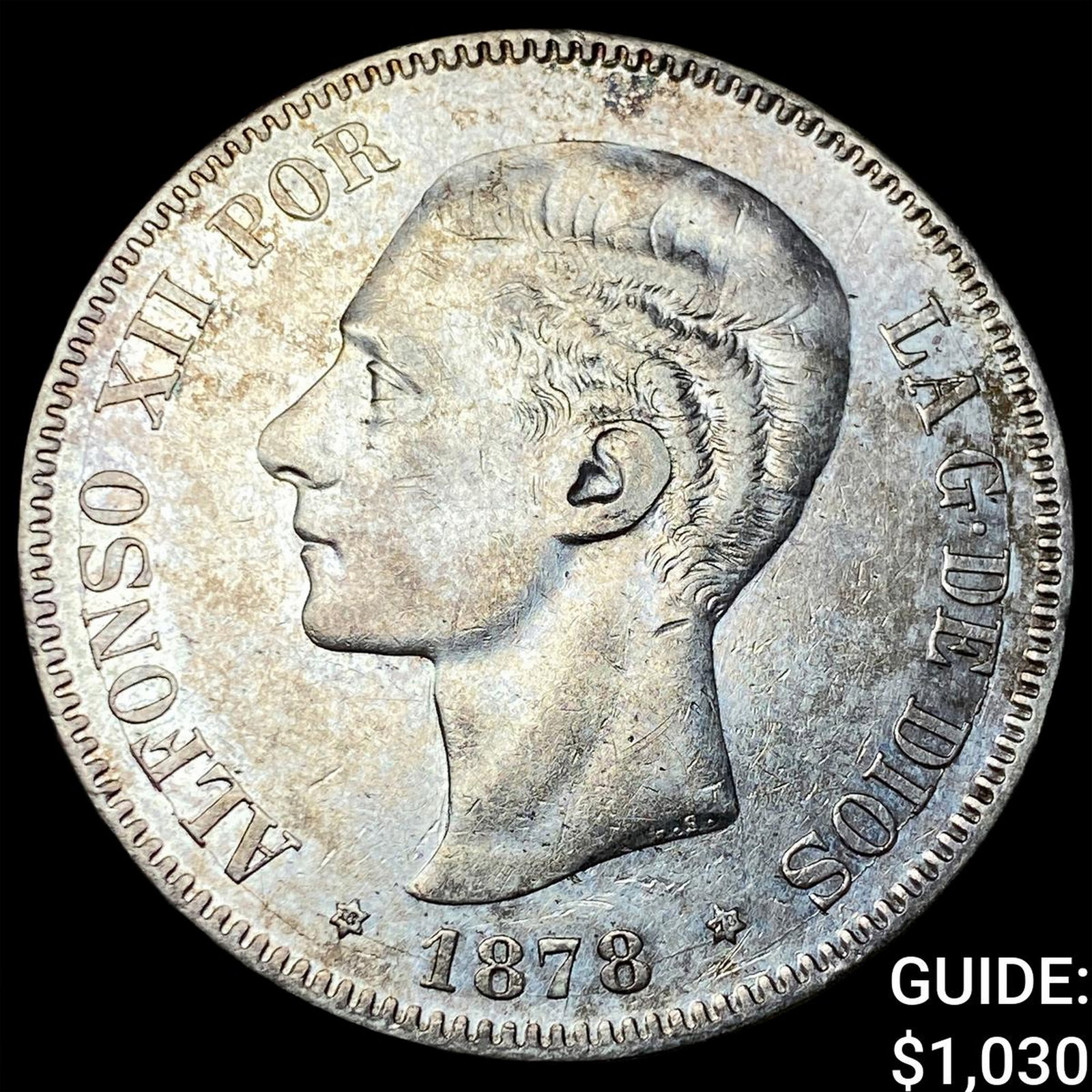 1878 DE-M Spain Silver 5 Pesetas (1 of 2)