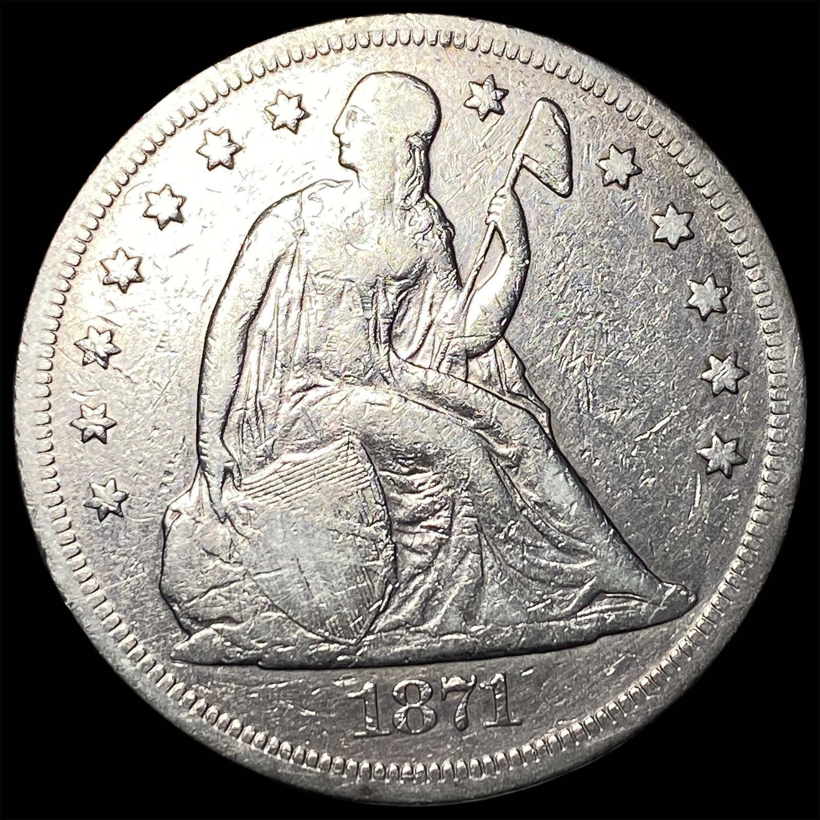 1871 Silver Seated Liberty Dollar ABOUT UNCIRCULATED: 1871 Silver Seated Liberty Dollar ABOUT UNCIRCULATED