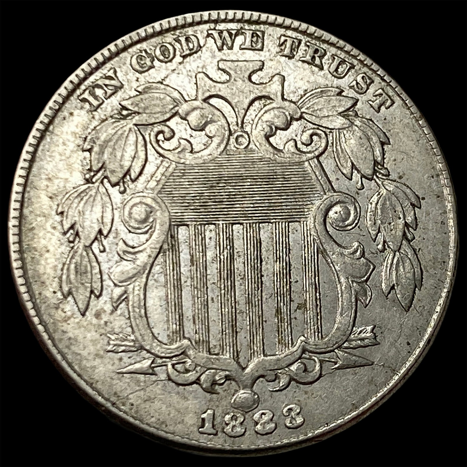 1883 Shield Nickel No Rays CLOSELY UNCIRCULATED: 1883 Shield Nickel No Rays CLOSELY UNCIRCULATED