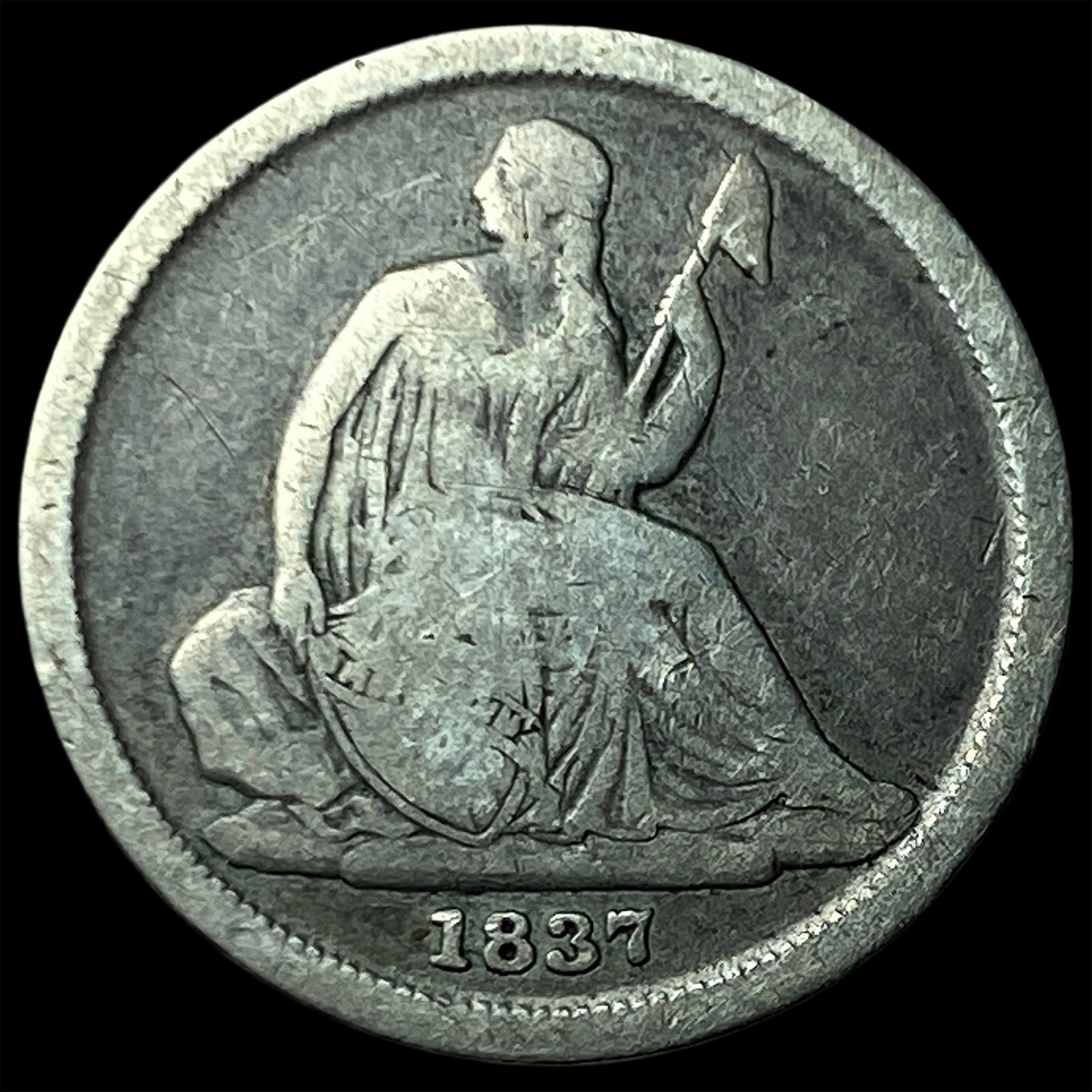 1837 Seated Liberty Dime (No Stars) LIGHTLY CIRCULATED: 1837 Seated Liberty Dime (No Stars) LIGHTLY CIRCULATED