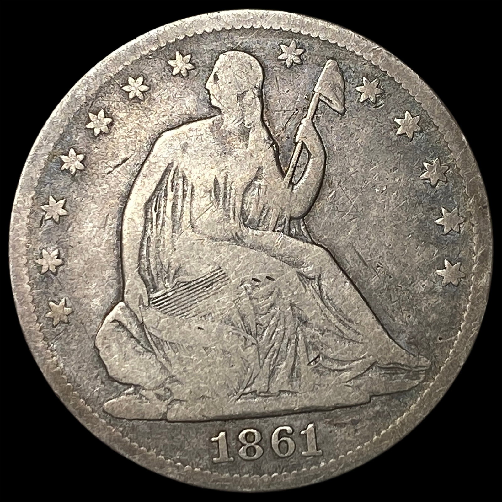 1861 Silver Seated Liberty Half Dollar NICELY CIRCULATED: 1861 Silver Seated Liberty Half Dollar NICELY CIRCULATED