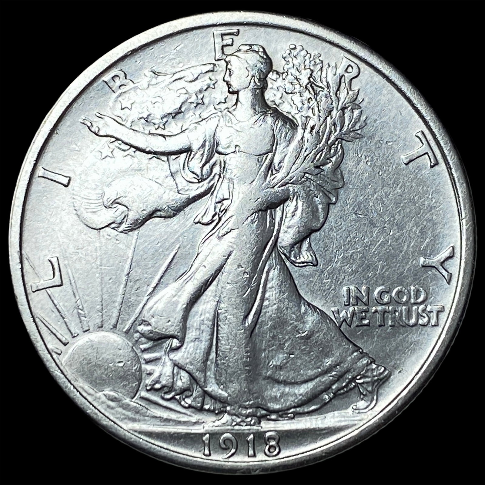 1918 Silver Walking Liberty Half Dollar NEARLY UNCIRCULATED: 1918 Silver Walking Liberty Half Dollar NEARLY UNCIRCULATED