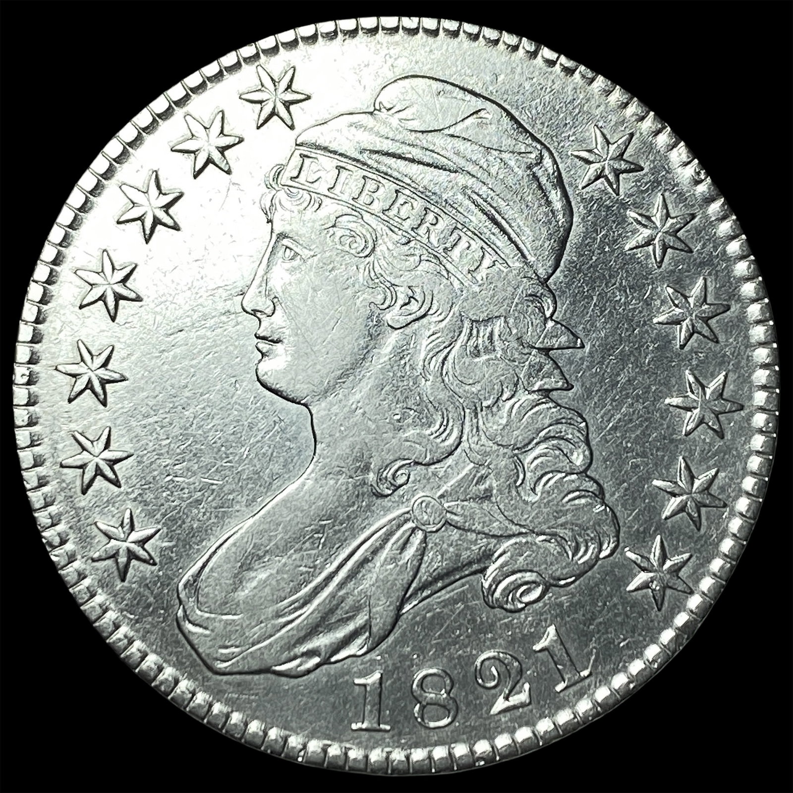 1821 Capped Bust Half Dollar CLOSELY UNCIRCULATED: 1821 Capped Bust Half Dollar CLOSELY UNCIRCULATED