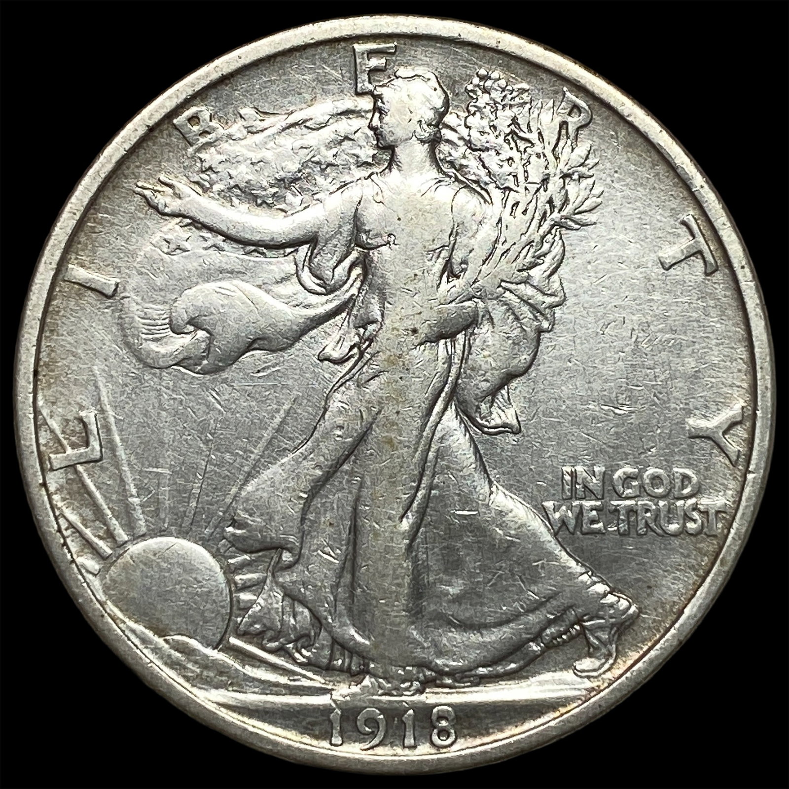 1918-D Silver Walking Liberty Half Dollar NEARLY UNCIRCULATED (1 of 2)