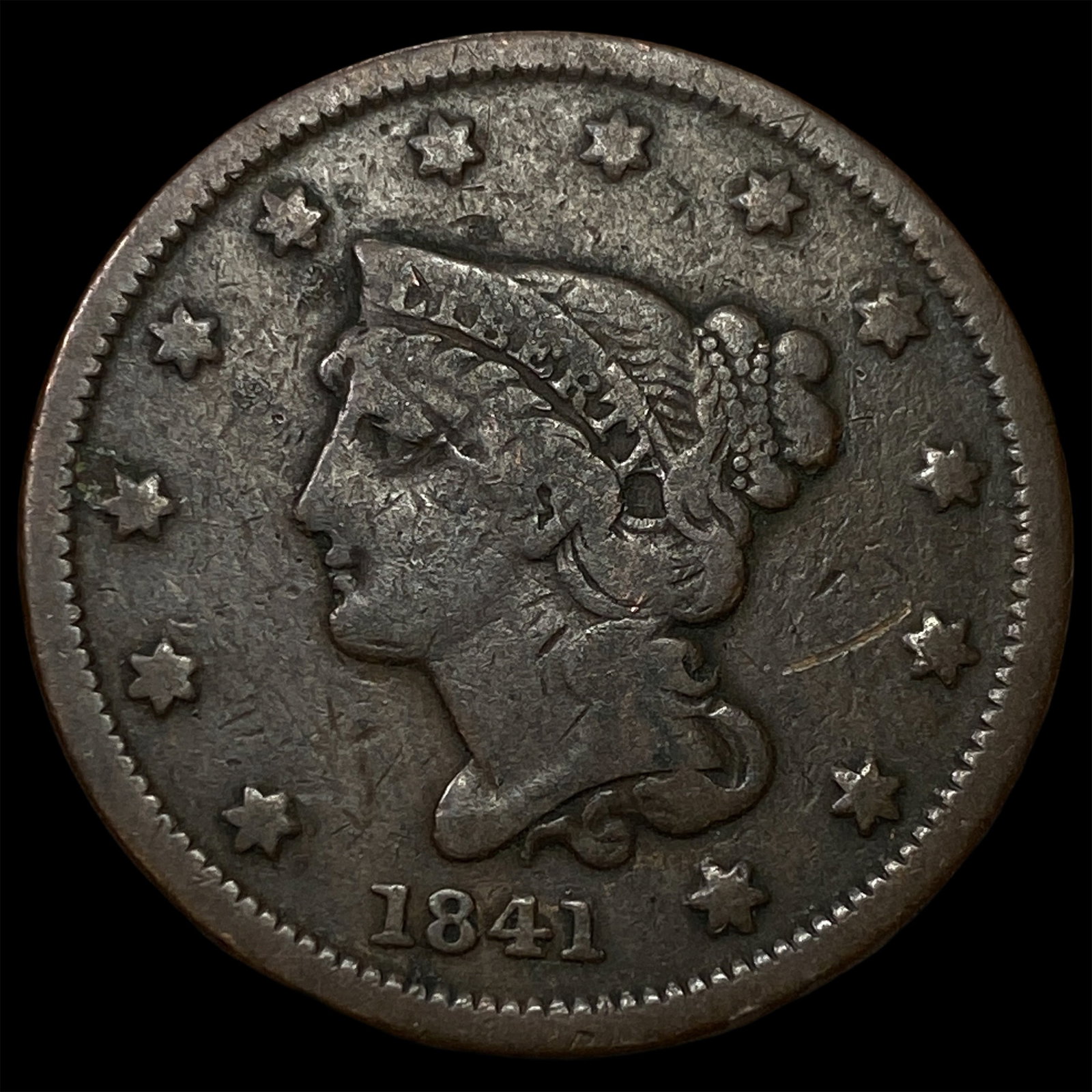 1841 Braided Hair Large Cent LIGHTLY CIRCULATED (1 of 2)