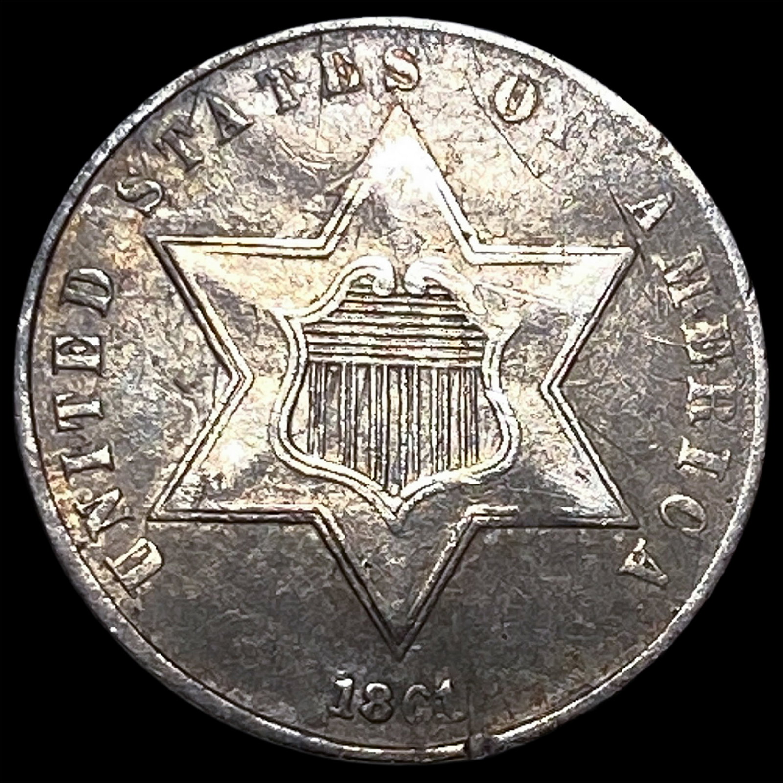 1861 Silver Three-Cent Piece CLOSELY UNCIRCULATED (1 of 2)