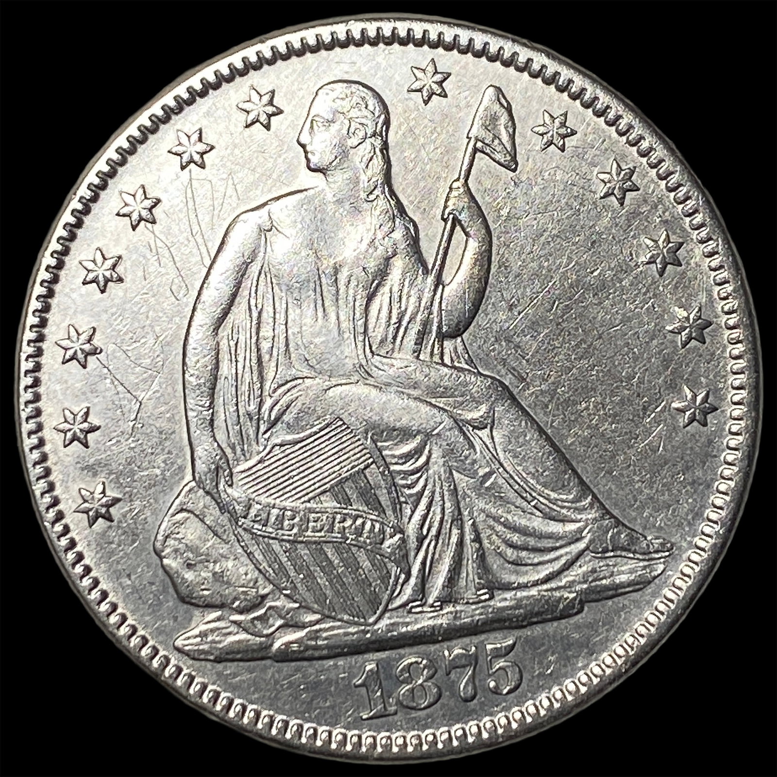 1875 Seated Liberty Half Dollar CHOICE AU: 1875 Seated Liberty Half Dollar CHOICE AU
