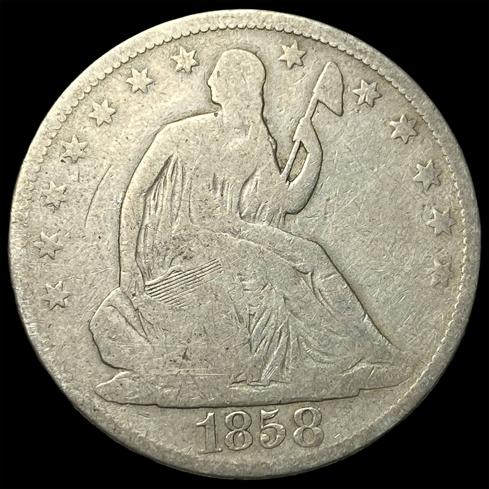1858 Silver Seated Liberty Half Dollar NICELY CIRCULATED: 1858 Silver Seated Liberty Half Dollar NICELY CIRCULATED