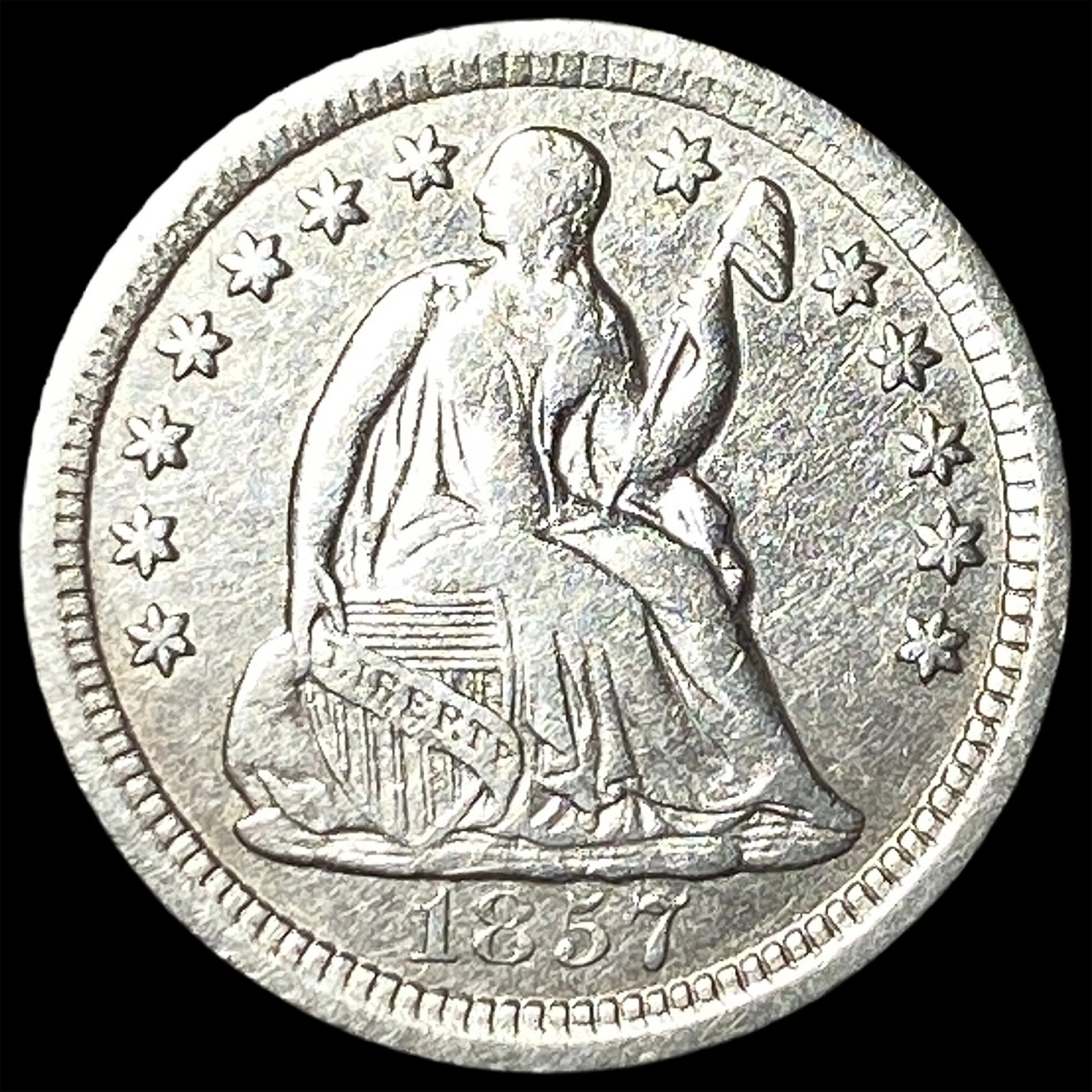 1857-O Silver Seated Liberty Half Dime CLOSELY UNCIRCULATED: 1857-O Silver Seated Liberty Half Dime CLOSELY UNCIRCULATED