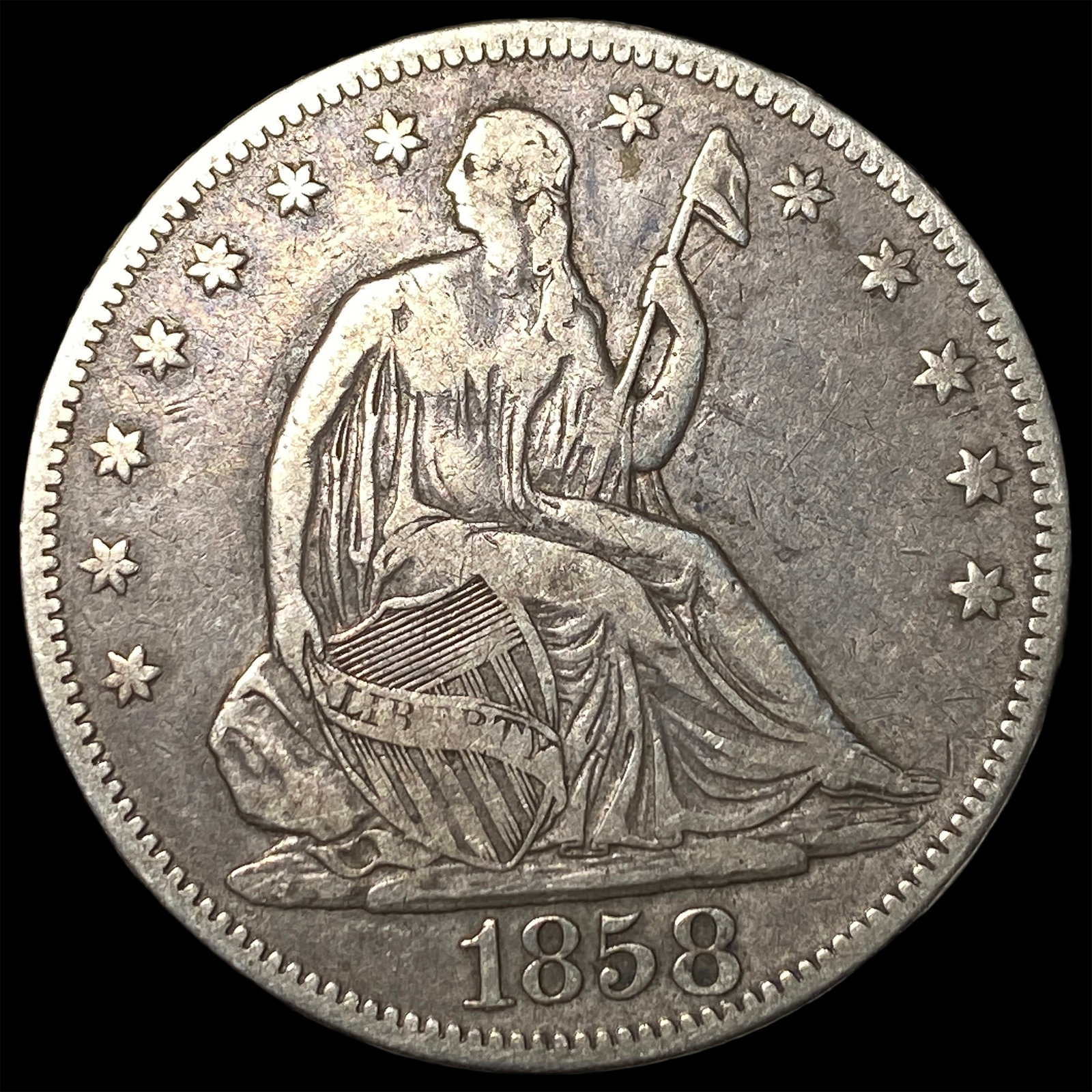 1858 Seated Liberty Half Dollar LIGHTLY CIRCULATED: 1858 Seated Liberty Half Dollar LIGHTLY CIRCULATED