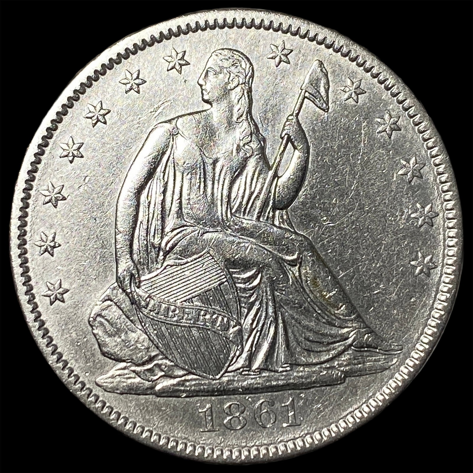 1861 Silver Seated Liberty Half Dollar CLOSELY UNCIRCULATED: 1861 Silver Seated Liberty Half Dollar CLOSELY UNCIRCULATED