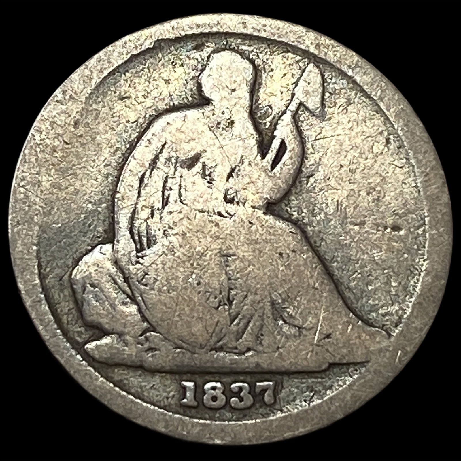1837 Silver Seated Liberty Dime NICELY CIRCULATED: 1837 Silver Seated Liberty Dime NICELY CIRCULATED