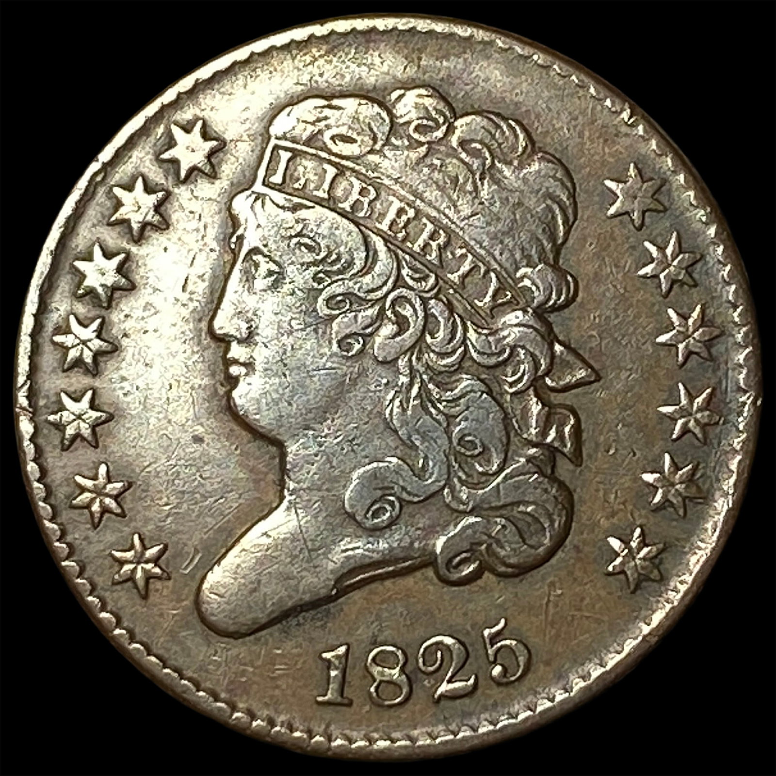 1825 Classic Head Half Cent CLOSELY UNCIRCULATED: 1825 Classic Head Half Cent CLOSELY UNCIRCULATED