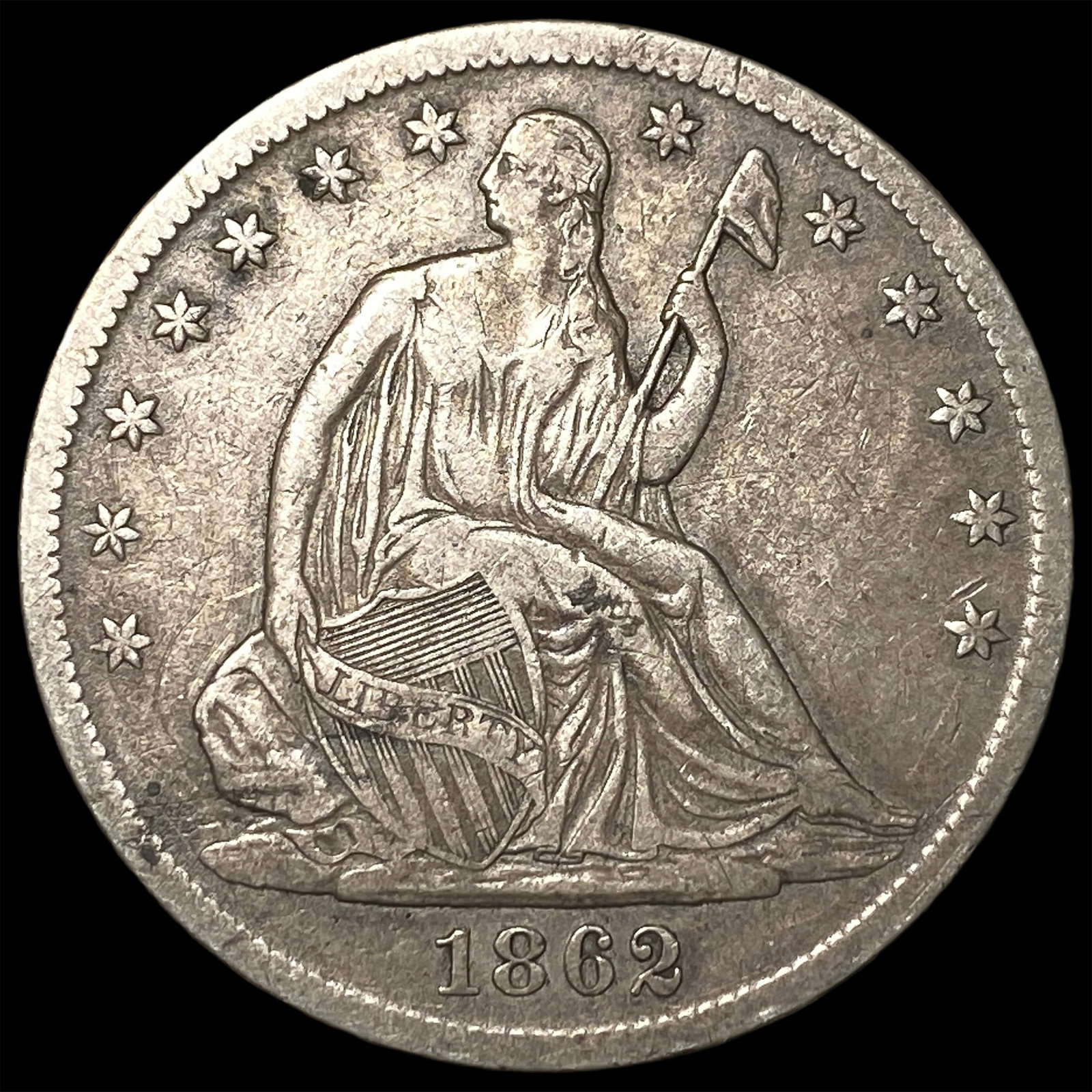 1862-S Silver Seated Liberty Half Dollar LIGHTLY CIRCULATED: 1862-S Silver Seated Liberty Half Dollar LIGHTLY CIRCULATED