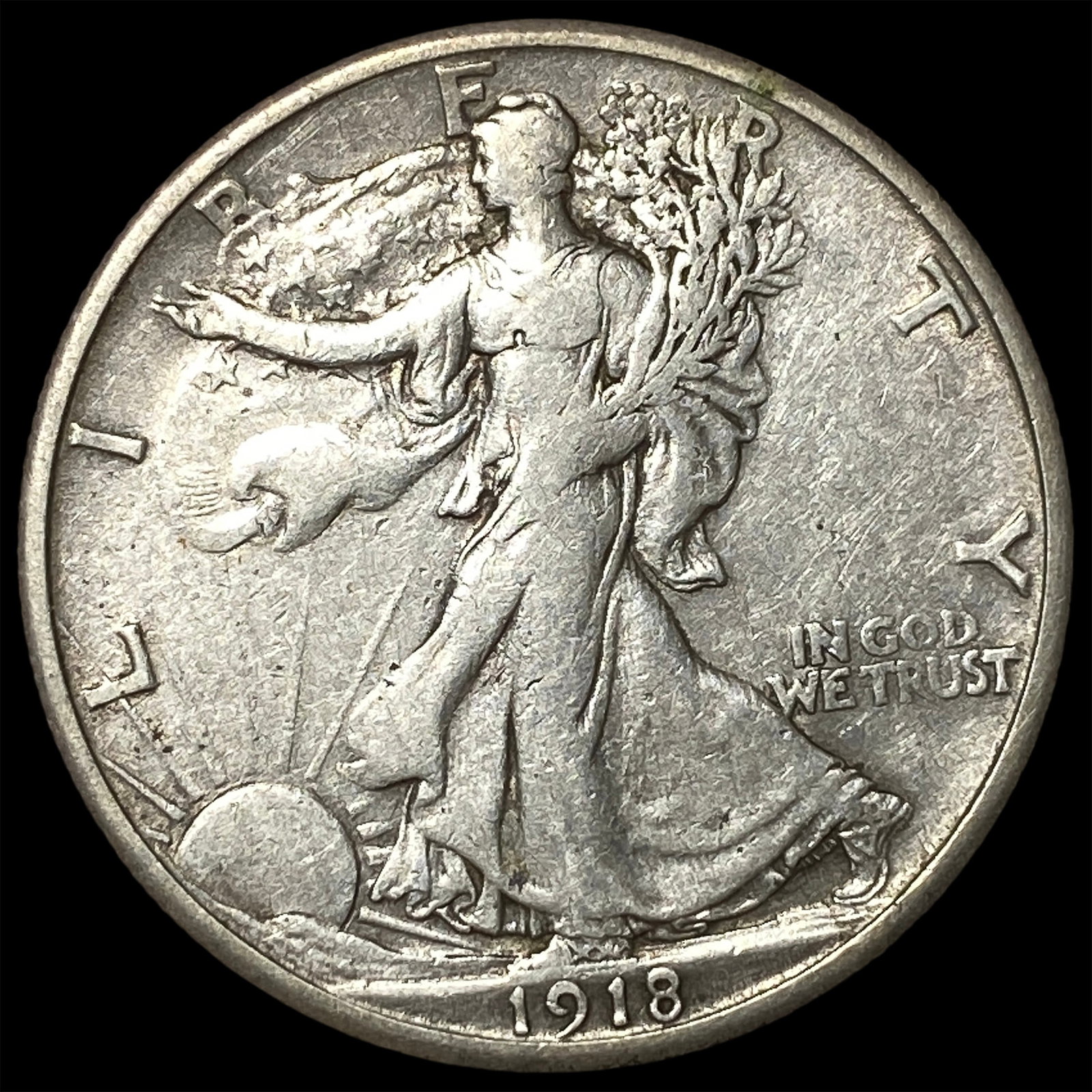 1918-S Silver Walking Liberty Half Dollar NEARLY UNCIRCULATED: 1918-S Silver Walking Liberty Half Dollar NEARLY UNCIRCULATED