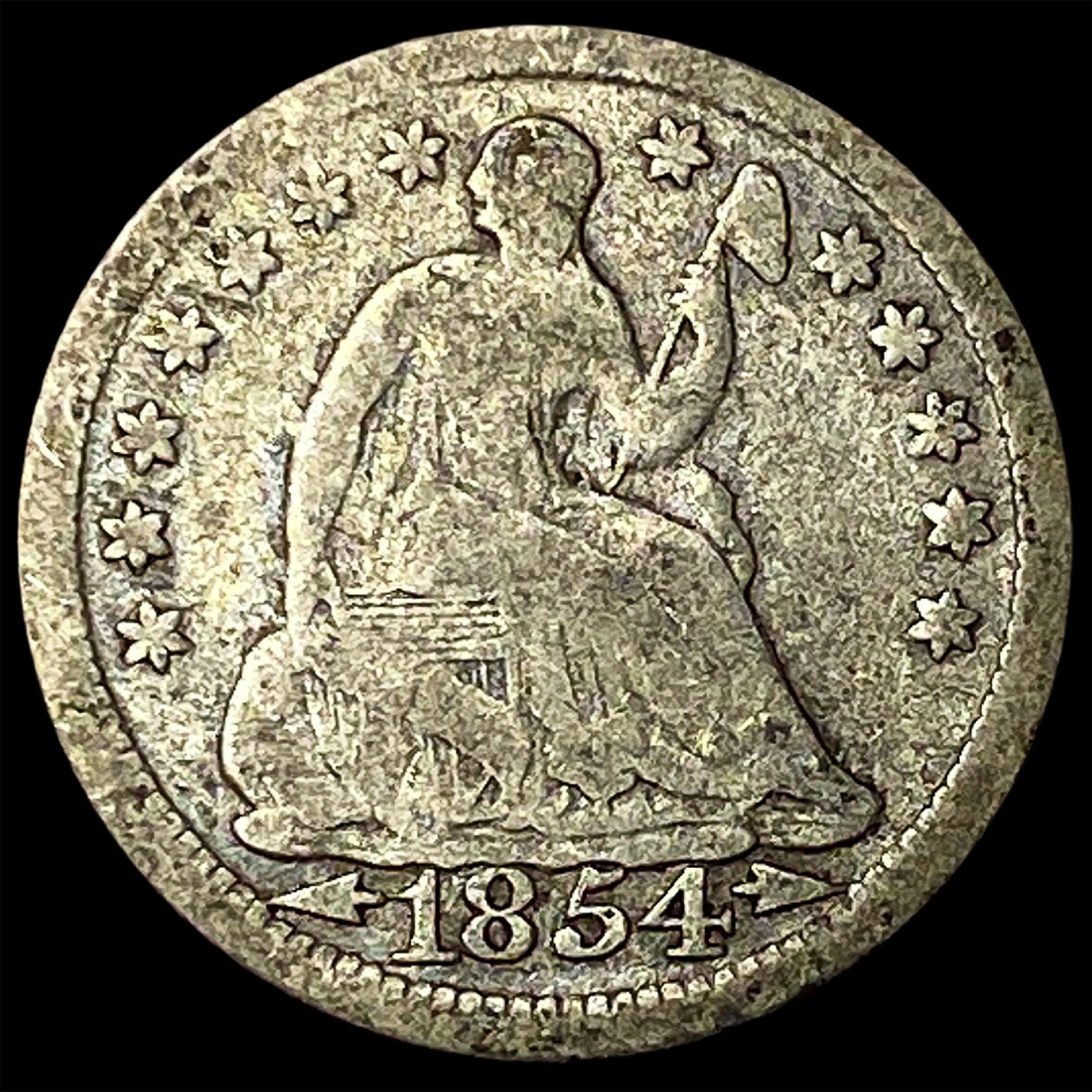 1854 Silver Seated Liberty Half Dime NICELY CIRCULATED: 1854 Silver Seated Liberty Half Dime NICELY CIRCULATED