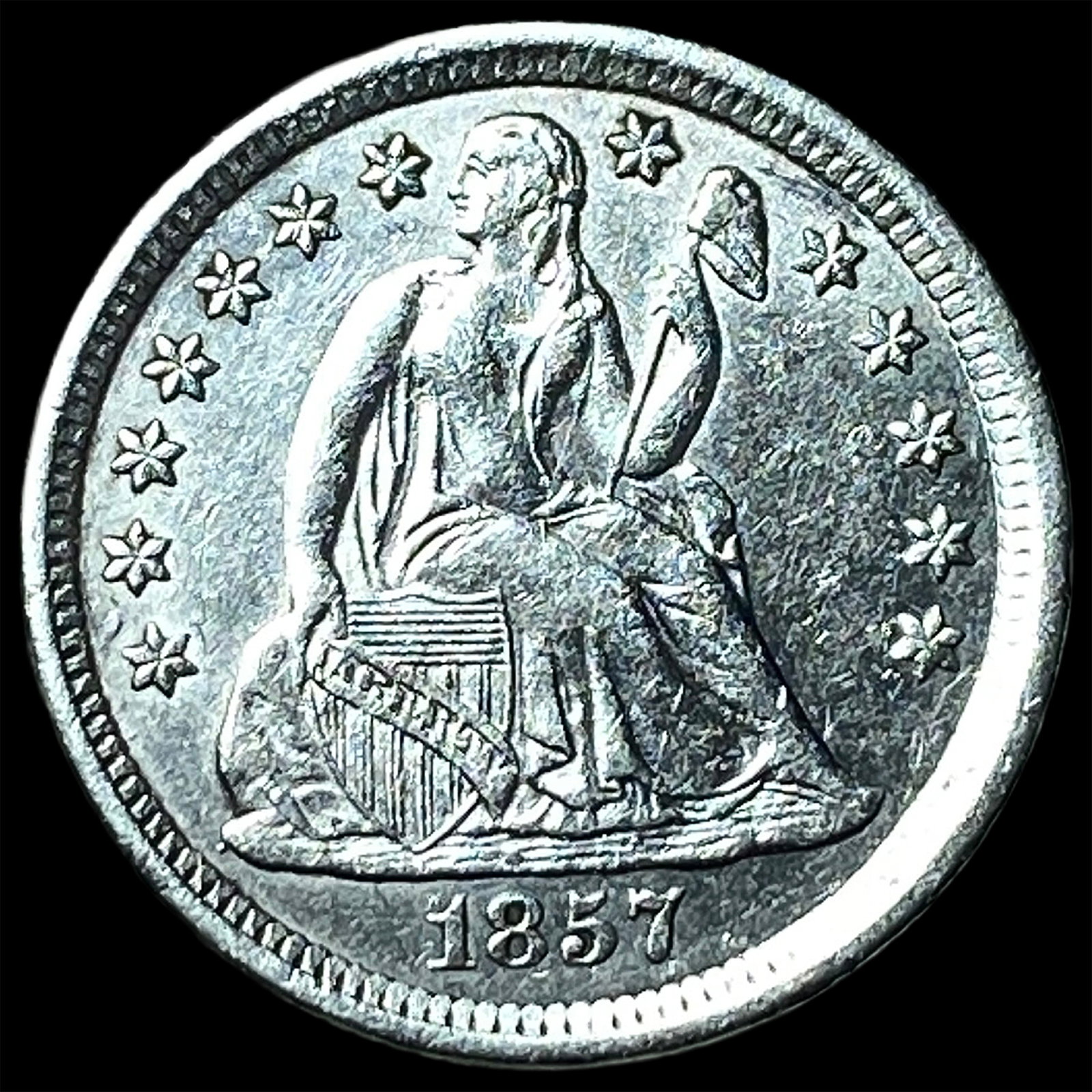 1857-O Silver Seated Liberty Dime CLOSELY UNCIRCULATED: 1857-O Silver Seated Liberty Dime CLOSELY UNCIRCULATED