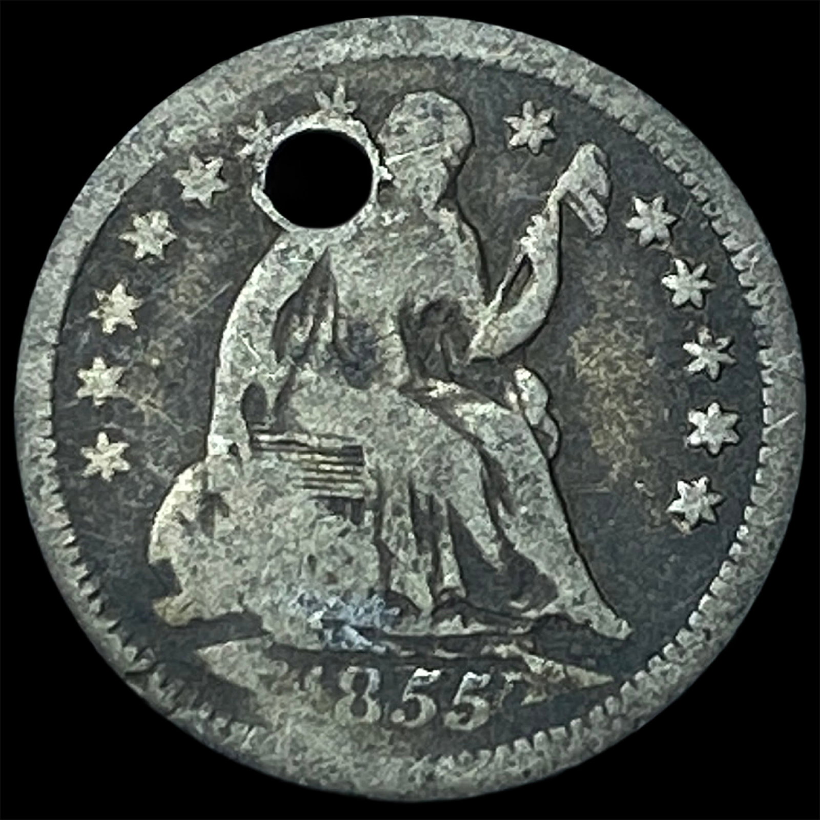 1855-O Silver Seated Liberty Half Dime NICELY CIRCULATED: 1855-O Silver Seated Liberty Half Dime NICELY CIRCULATED