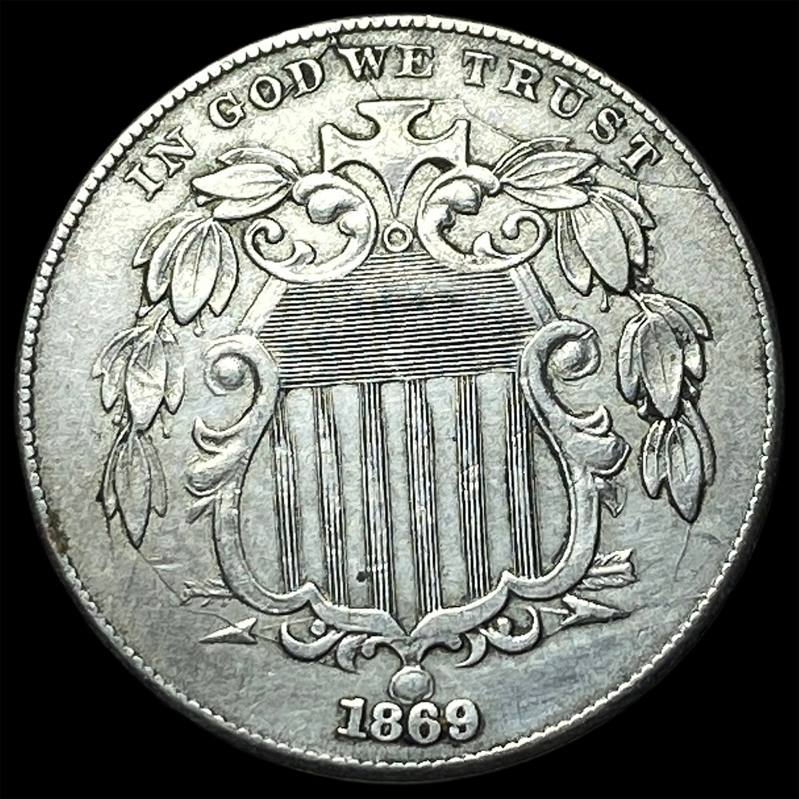 1869 Shield Nickel CLOSELY UNCIRCULATED: 1869 Shield Nickel CLOSELY UNCIRCULATED