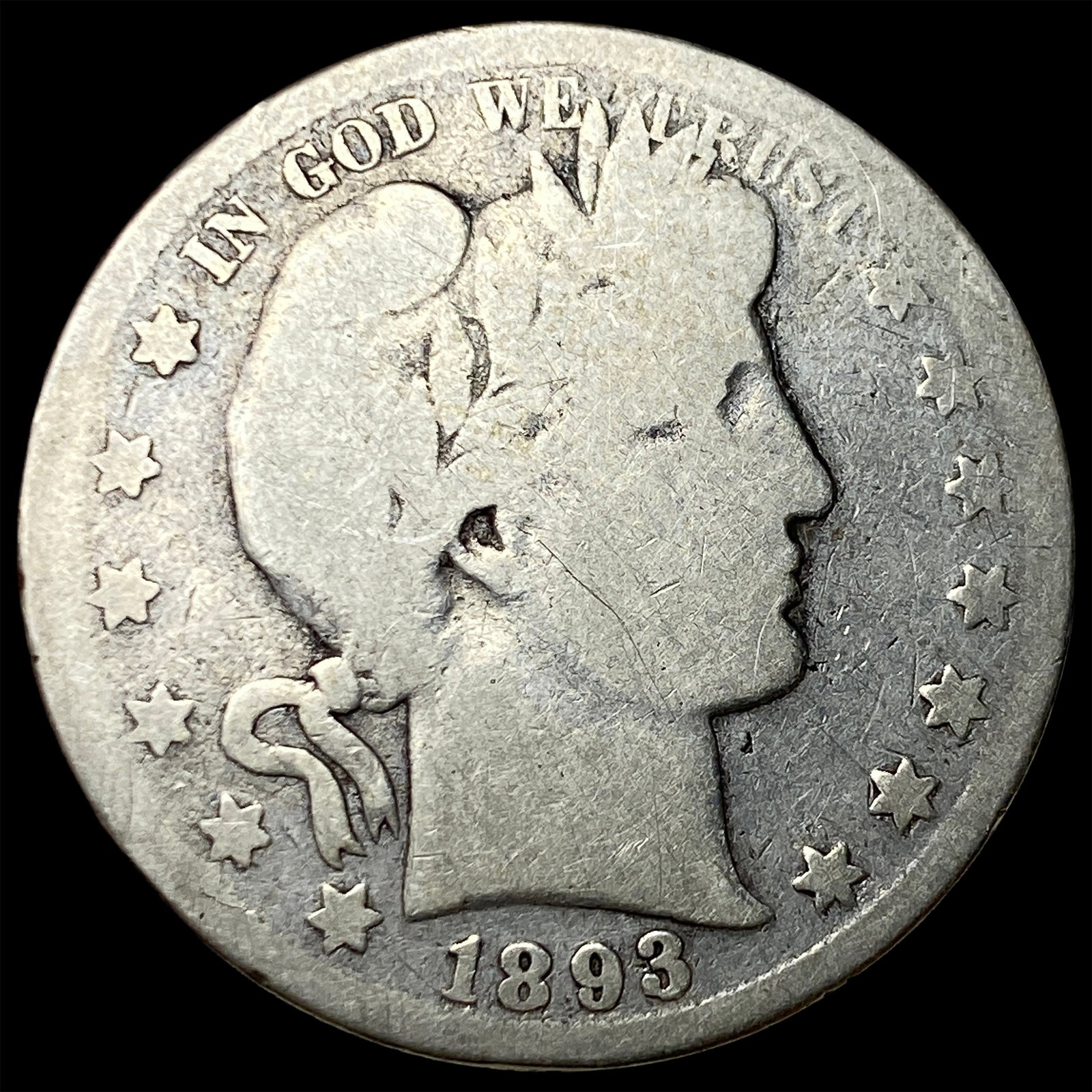 1893-S Silver Barber Half Dollar NICELY CIRCULATED: 1893-S Silver Barber Half Dollar NICELY CIRCULATED
