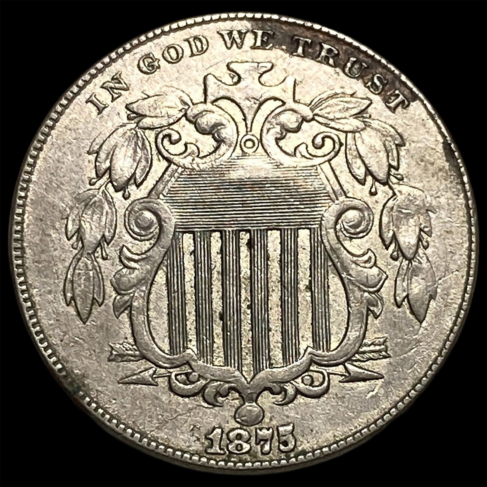 1875 Shield Nickel CLOSELY UNCIRCULATED: 1875 Shield Nickel CLOSELY UNCIRCULATED