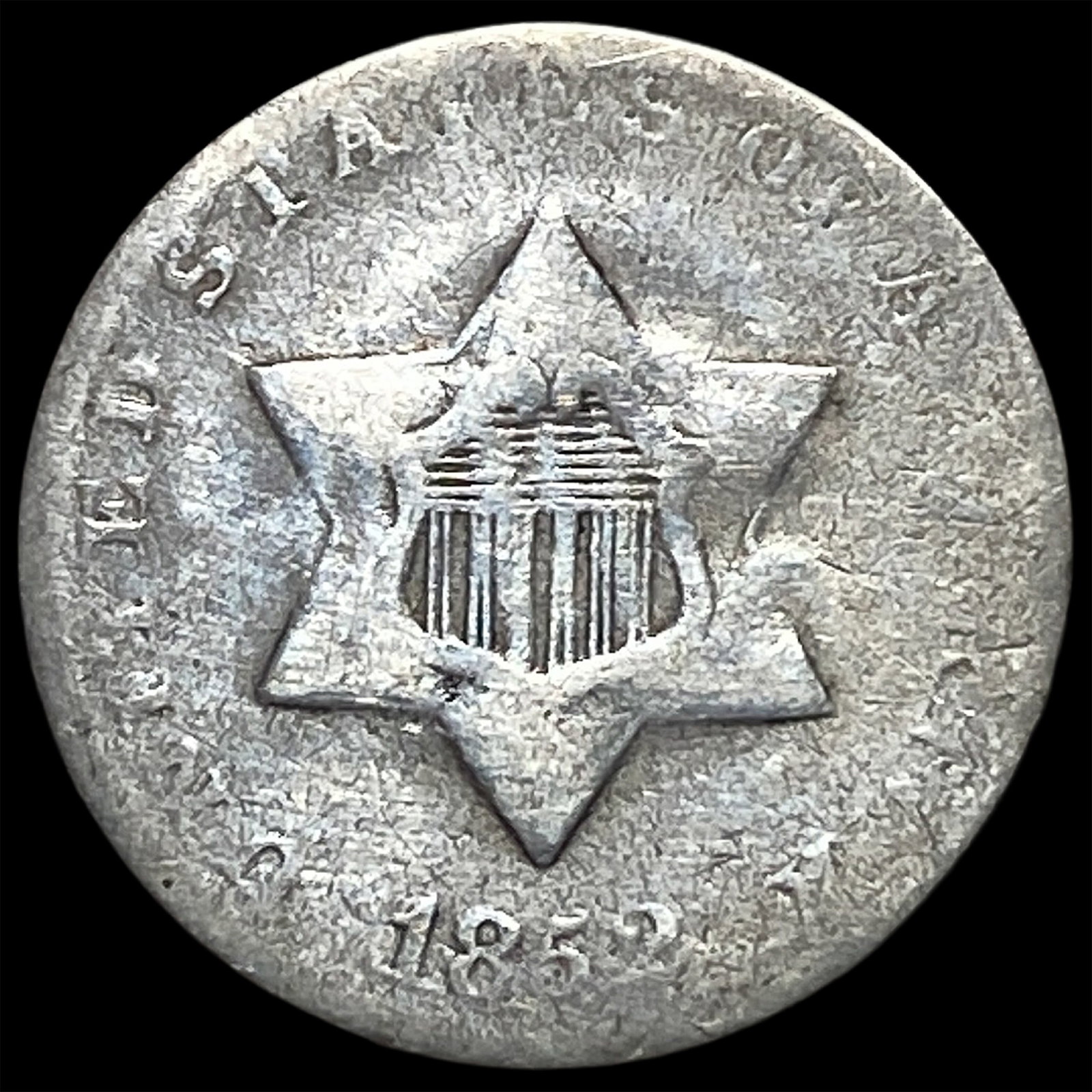 1852 Silver Three-Cent Piece ABOUT UNCIRCULATED: 1852 Silver Three-Cent Piece ABOUT UNCIRCULATED