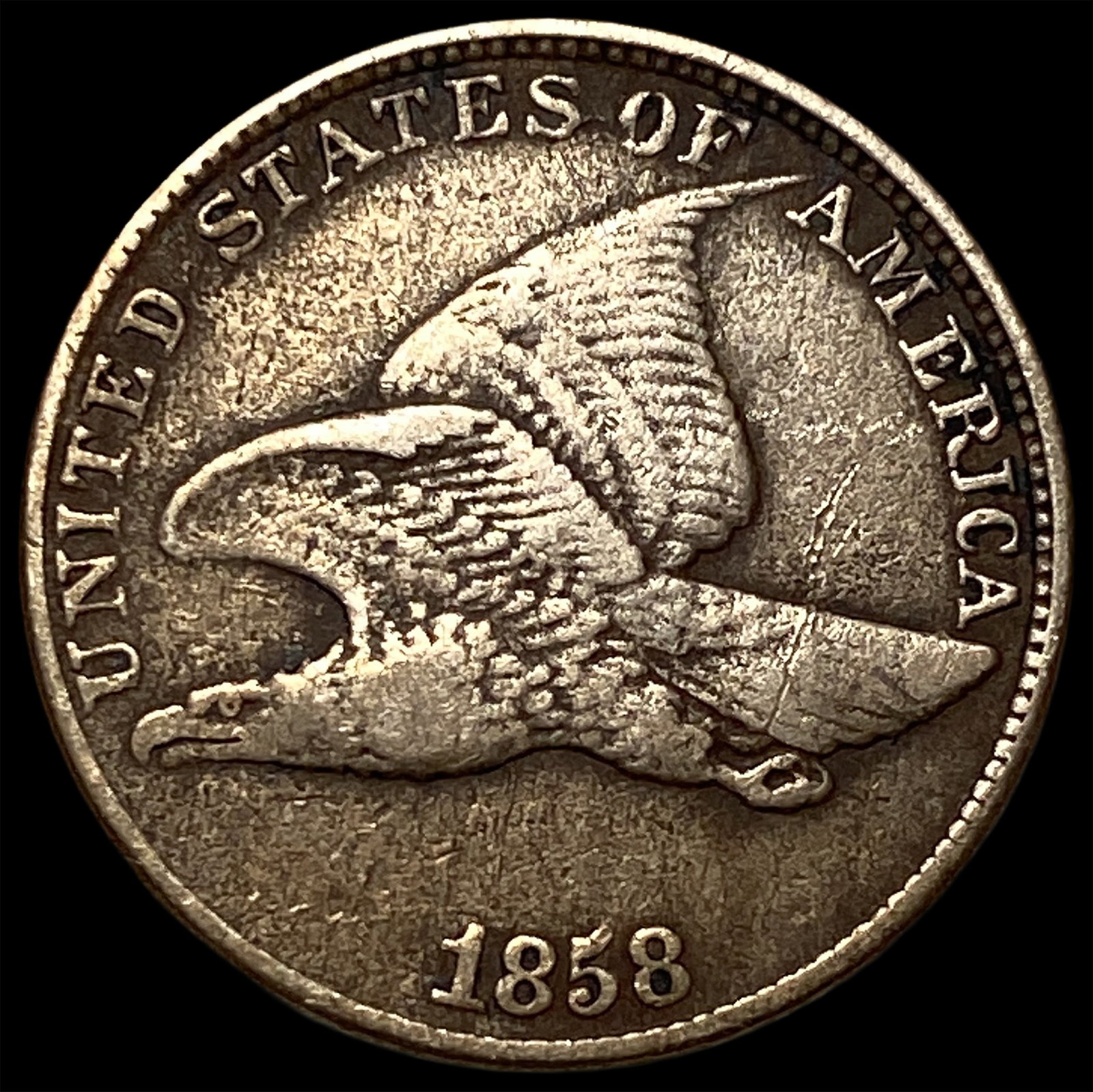1858 Copper-Nickel Flying Eagle Cent CLOSELY UNCIRCULATED: 1858 Copper-Nickel Flying Eagle Cent CLOSELY UNCIRCULATED
