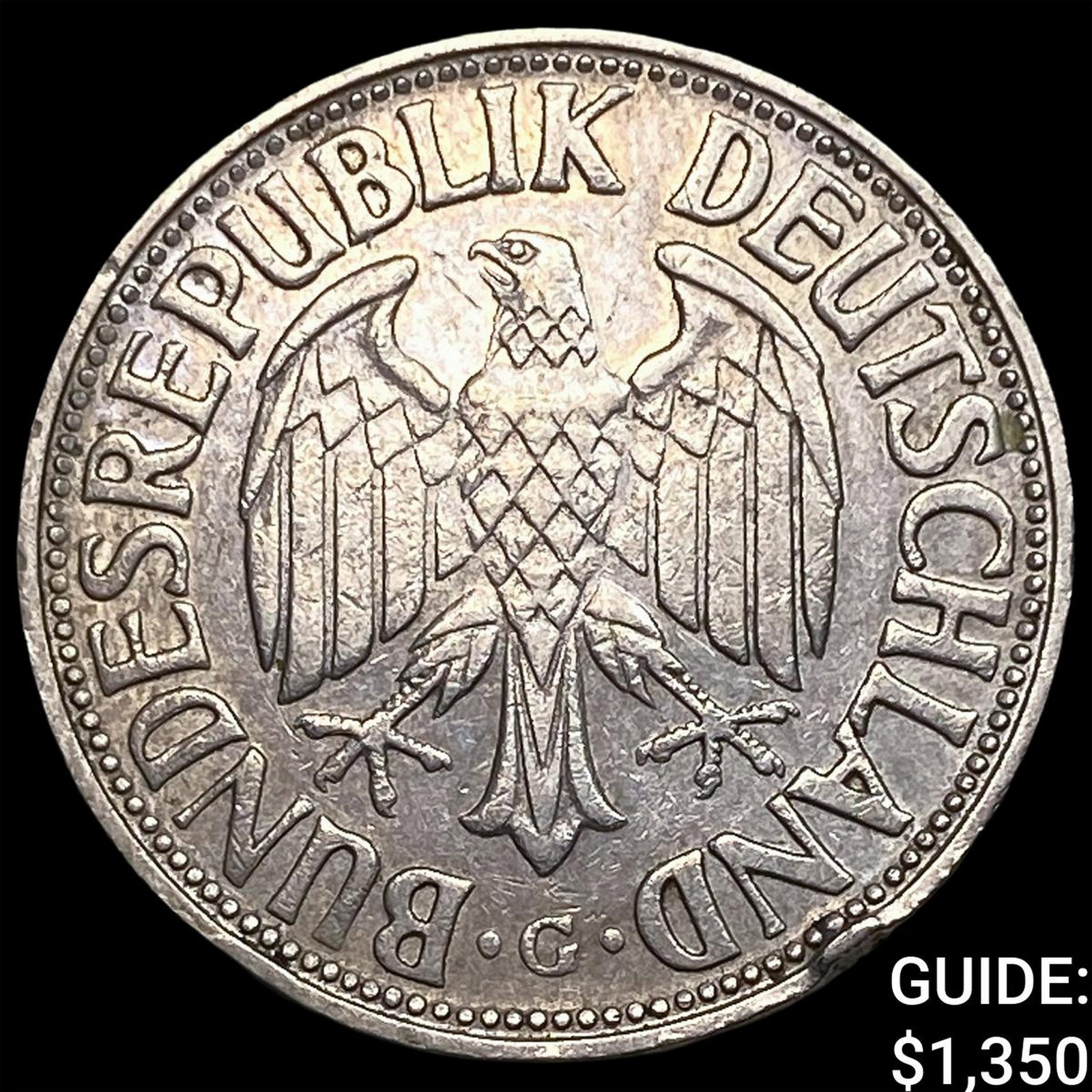 1954G Germany Copper Nickel 1 Deutsche Mark: 1954G Germany Copper Nickel 1 Deutsche Mark