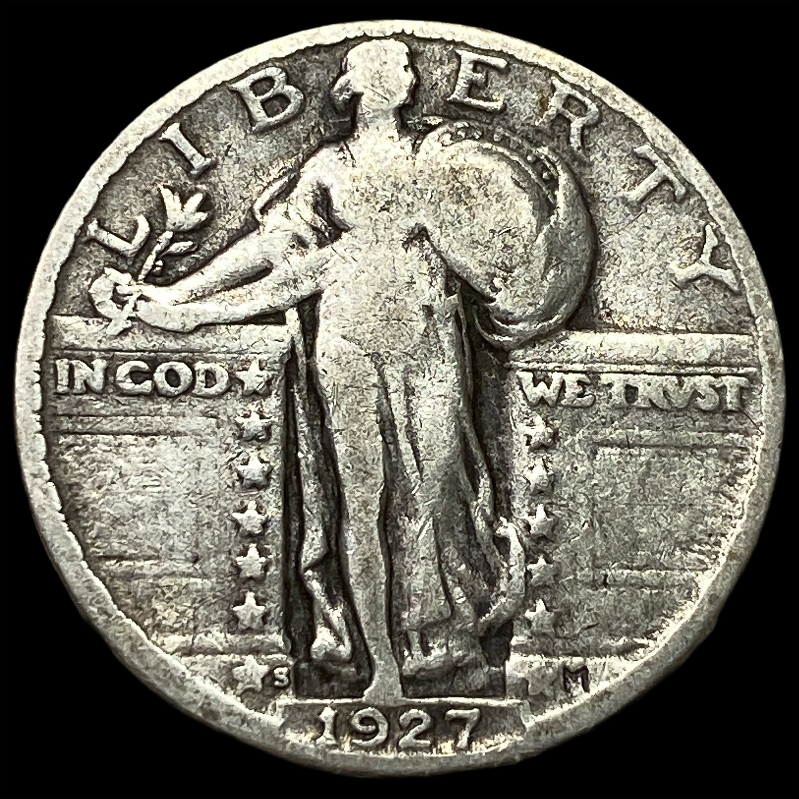 1927-S Silver Standing Liberty Quarter LIGHTLY CIRCULATED: 1927-S Silver Standing Liberty Quarter LIGHTLY CIRCULATED