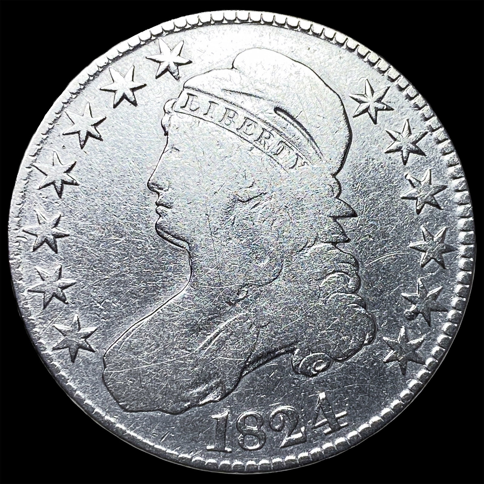 1824 Silver Capped Bust Half Dollar NICELY CIRCULATED: 1824 Silver Capped Bust Half Dollar NICELY CIRCULATED