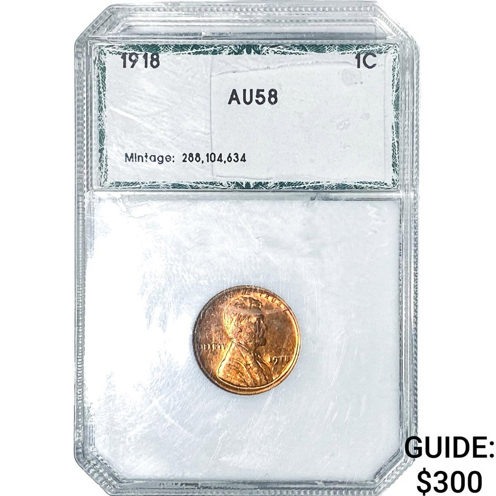 1918 Wheat Cent PCI AU58: 1918 Wheat Cent PCI AU58