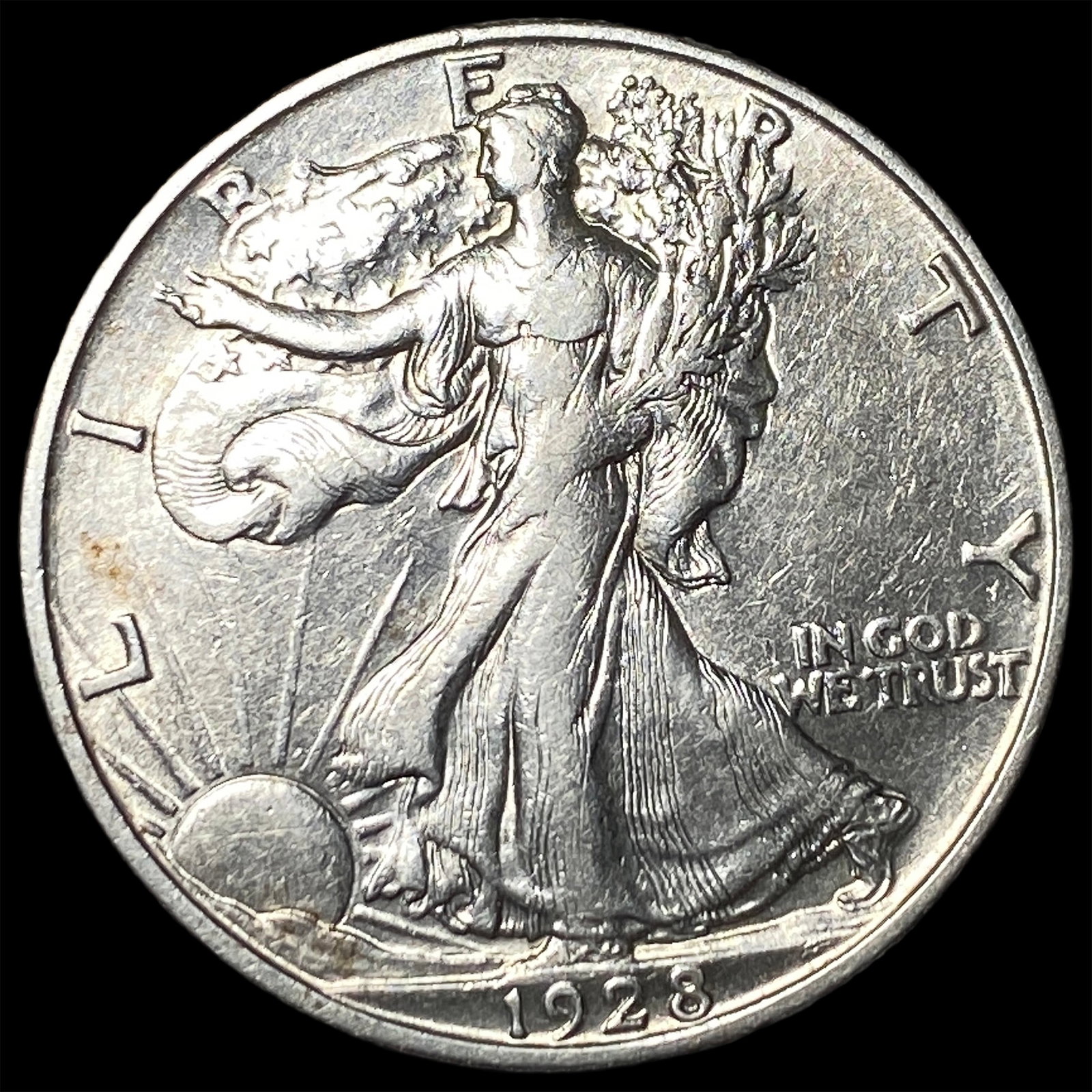1928-S Silver Walking Liberty Half Dollar CLOSELY UNCIRCULATED: 1928-S Silver Walking Liberty Half Dollar CLOSELY UNCIRCULATED