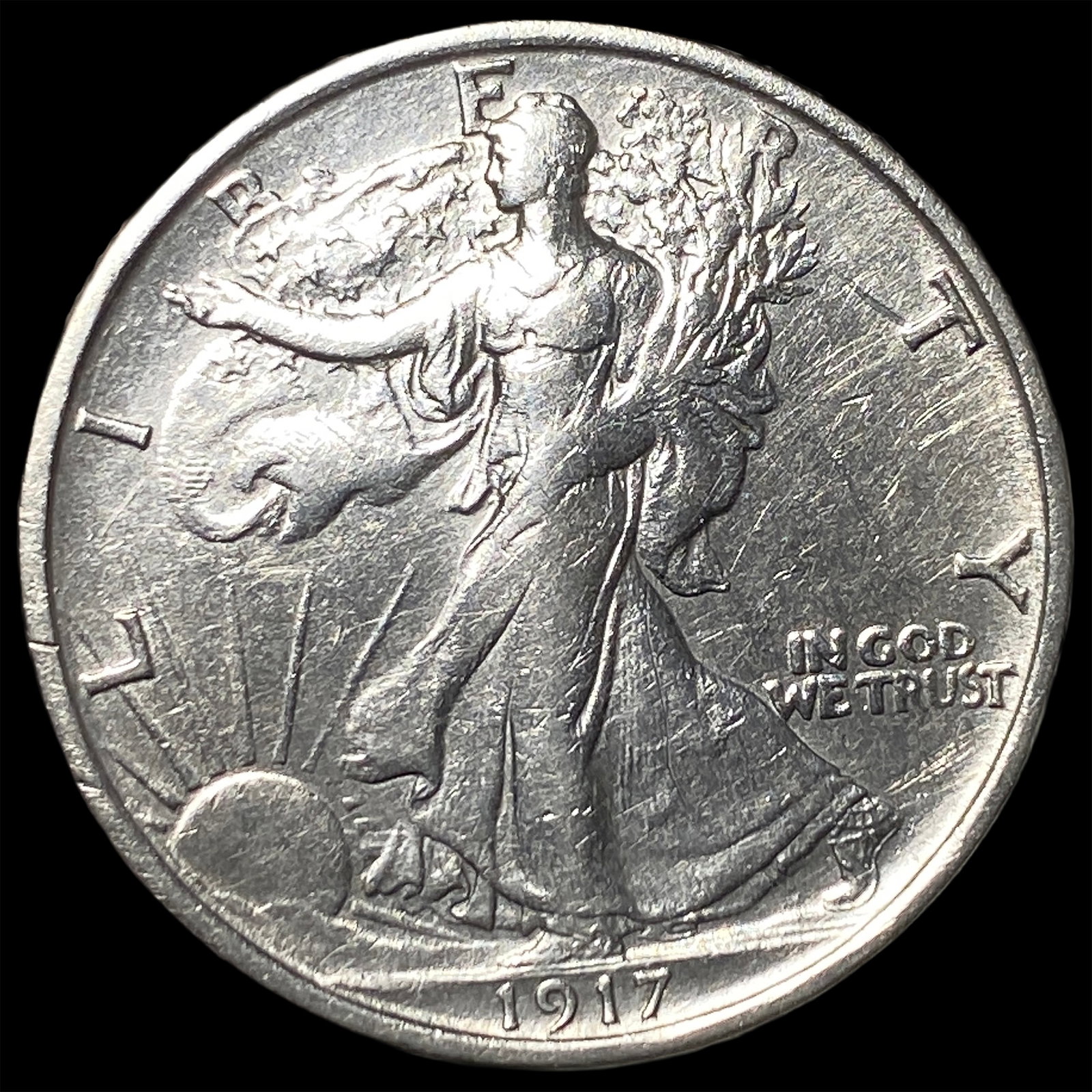1917-S Silver Walking Liberty Half Dollar CLOSELY UNCIRCULATED: 1917-S Silver Walking Liberty Half Dollar CLOSELY UNCIRCULATED