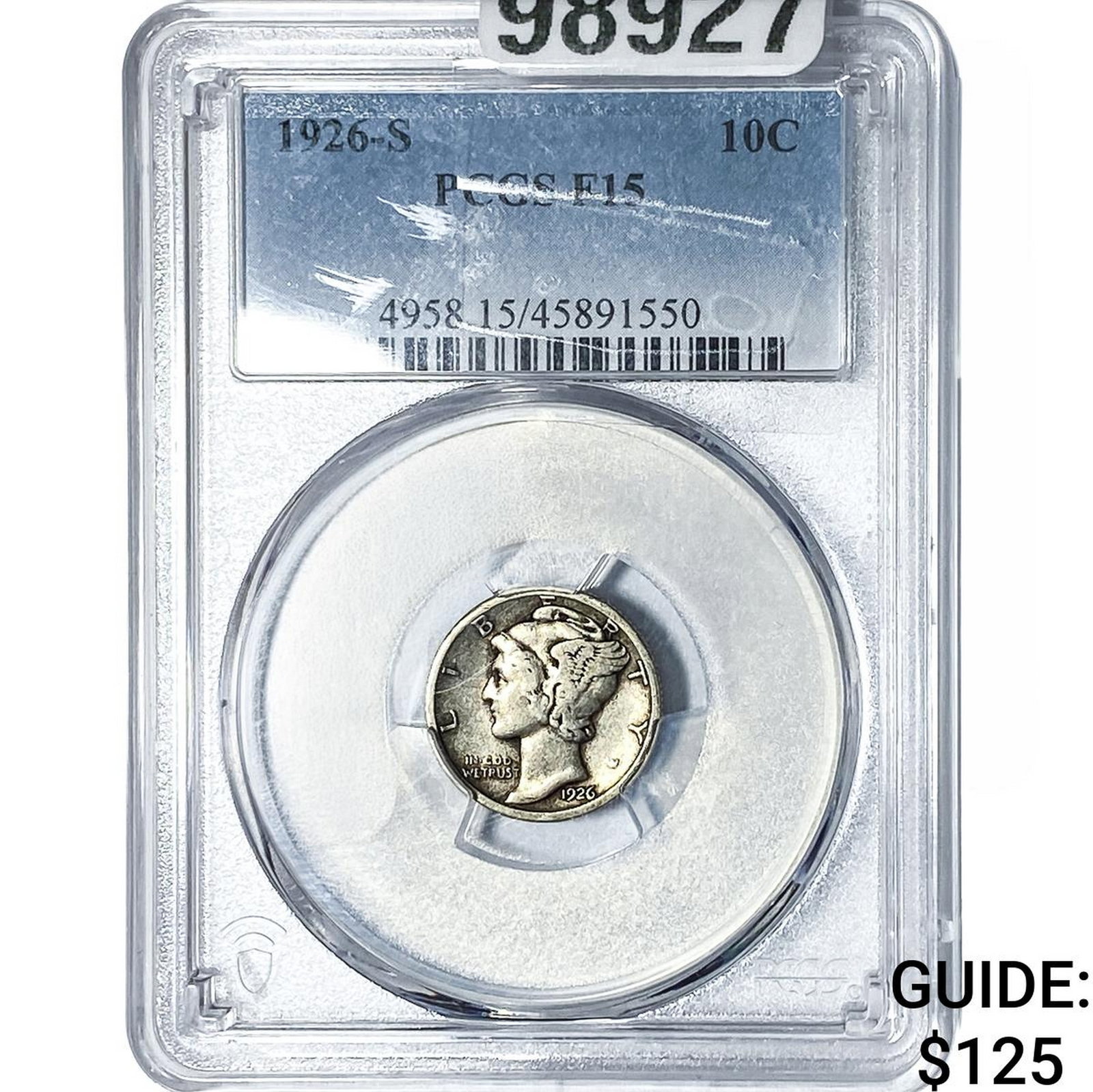 1926-S Mercury Silver Dime PCGS F15: 1926-S Mercury Silver Dime PCGS F15