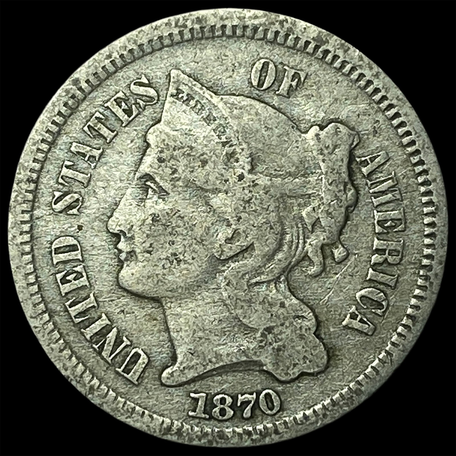 1870 Nickel Three-Cent Piece NEARLY UNCIRCULATED: 1870 Nickel Three-Cent Piece NEARLY UNCIRCULATED