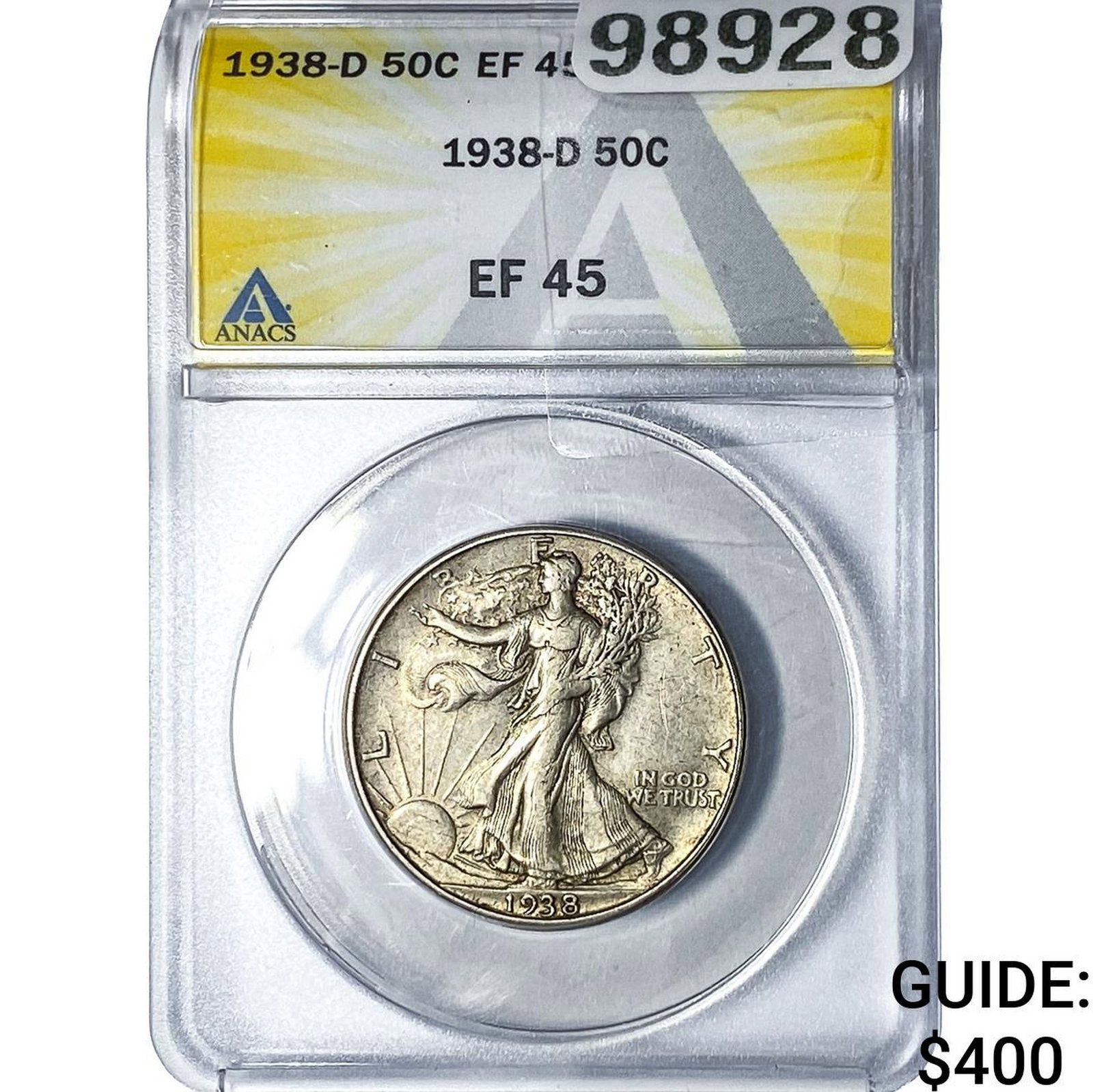 1938-D Walking Liberty Half Dollar ANACS EF45: 1938-D Walking Liberty Half Dollar ANACS EF45
