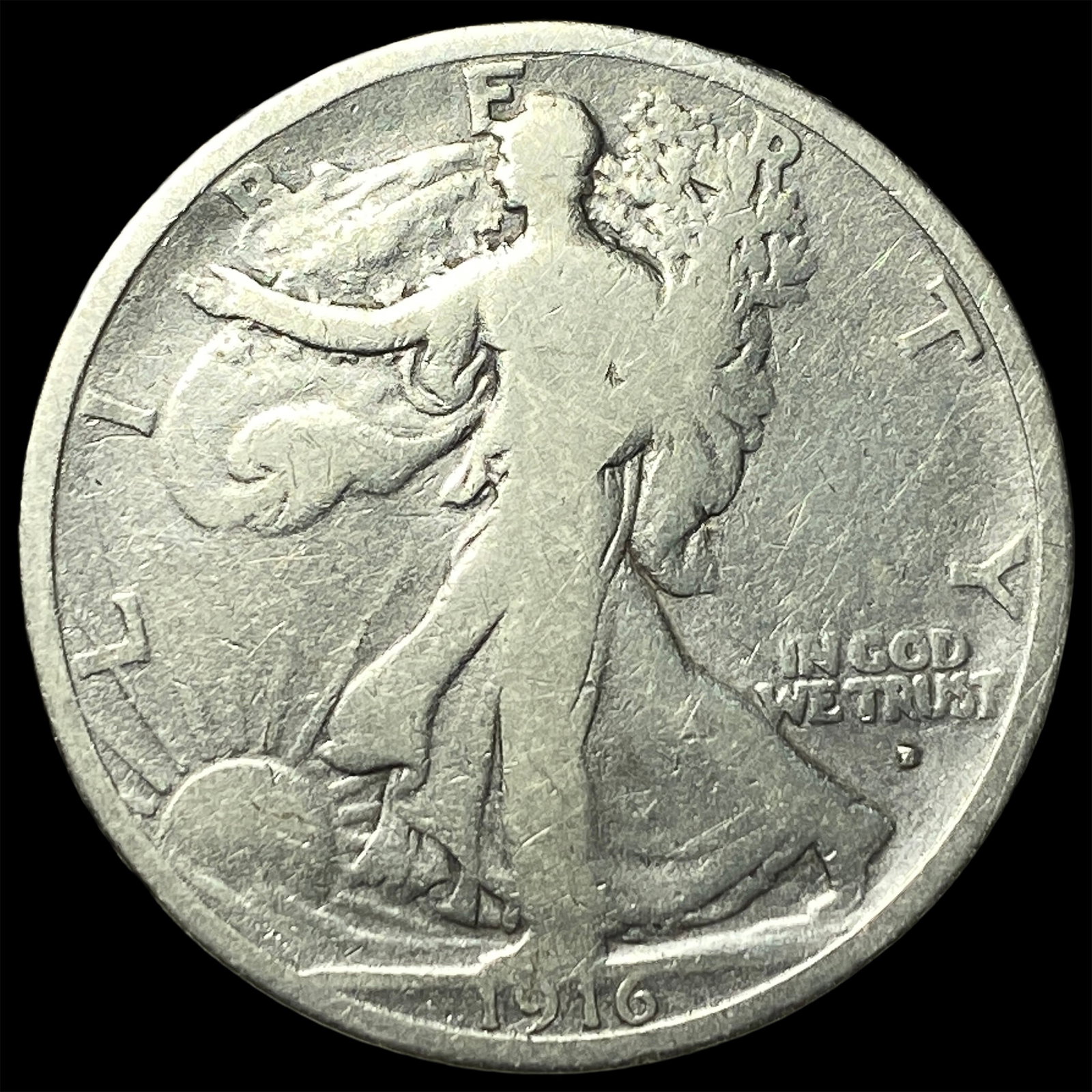 1916-D Walking Liberty Half Dollar NICELY CIRCULATED: 1916-D Walking Liberty Half Dollar NICELY CIRCULATED