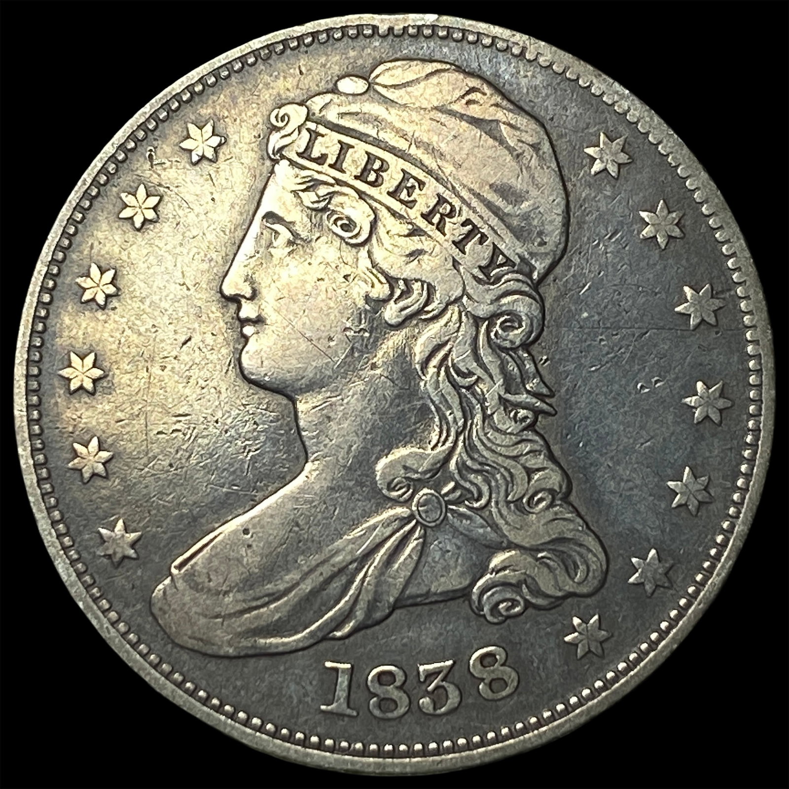 1838 Silver Capped Bust Half Dollar NEARLY UNCIRCULATED: 1838 Silver Capped Bust Half Dollar NEARLY UNCIRCULATED