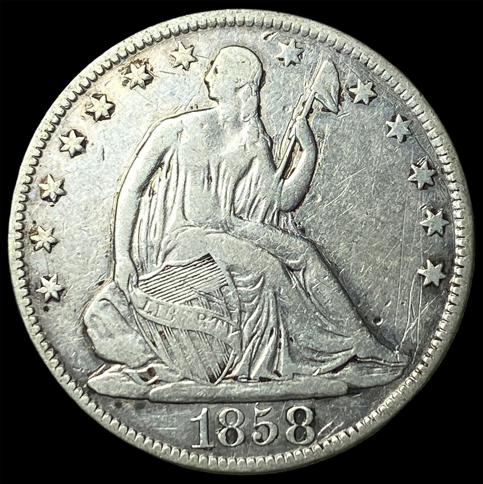 1858-O Silver Seated Liberty Half Dollar LIGHTLY CIRCULATED: 1858-O Silver Seated Liberty Half Dollar LIGHTLY CIRCULATED