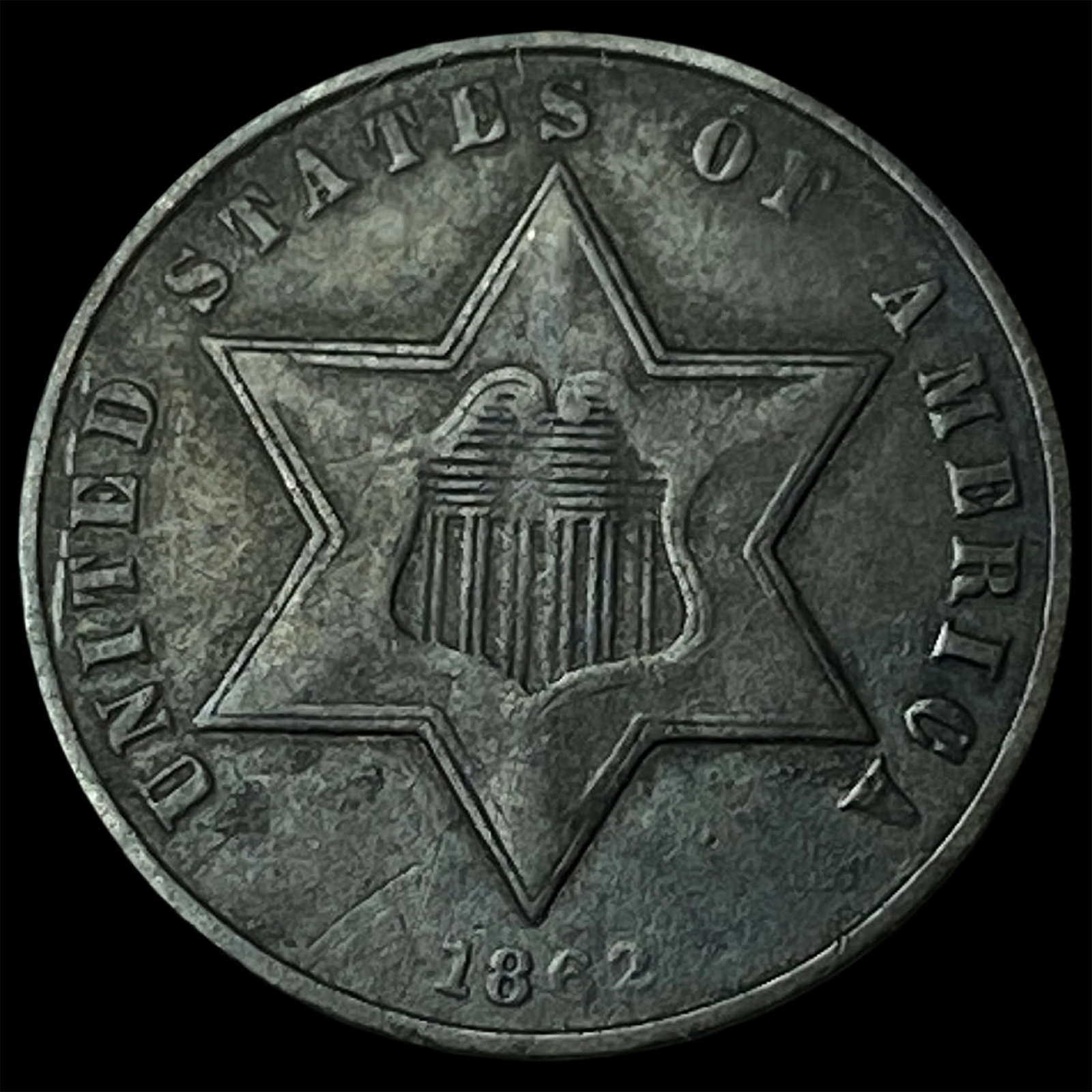 1862 Silver Three-Cent Piece NEARLY UNCIRCULATED: 1862 Silver Three-Cent Piece NEARLY UNCIRCULATED
