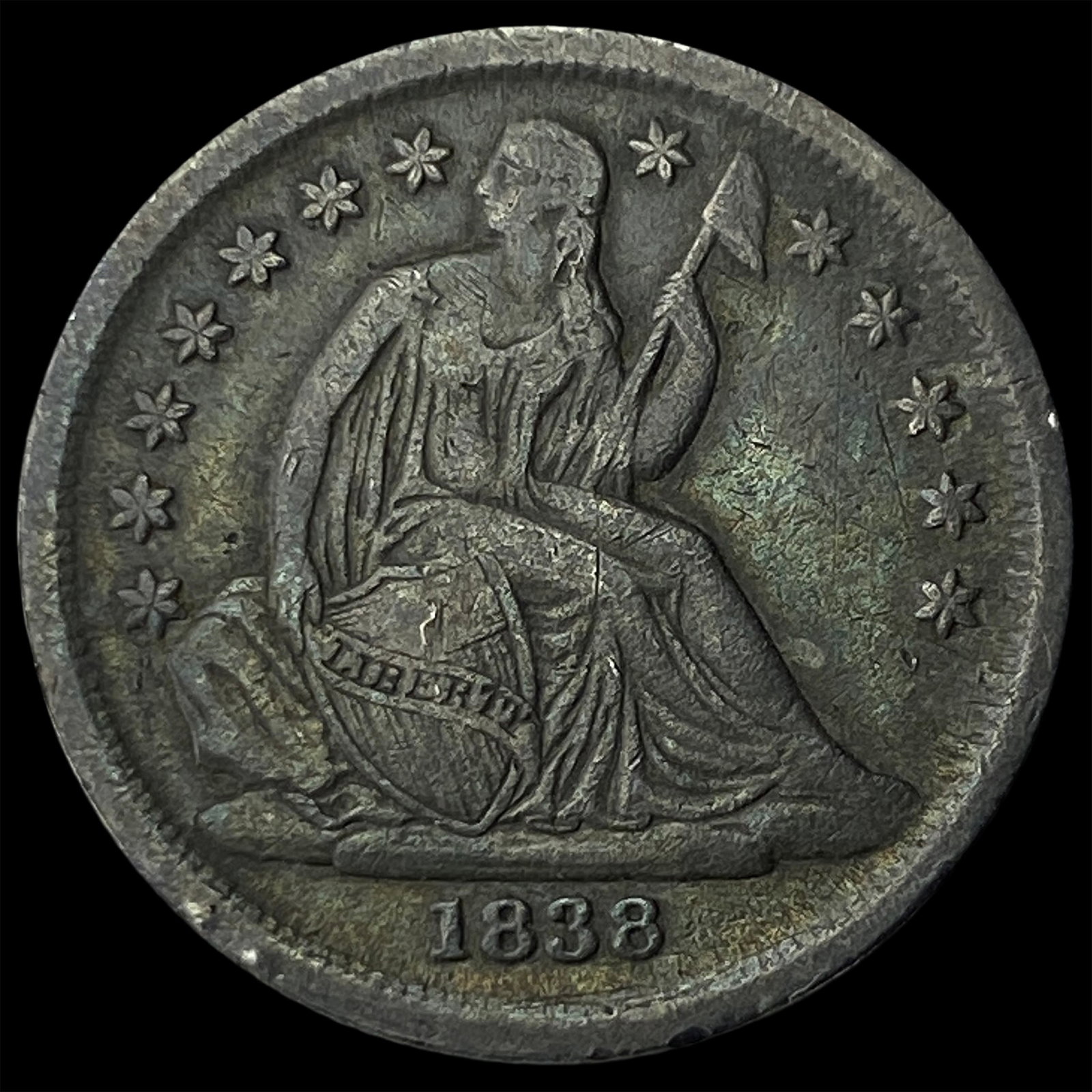 1838 Silver Seated Liberty Dime NEARLY UNCIRCULATED: 1838 Silver Seated Liberty Dime NEARLY UNCIRCULATED