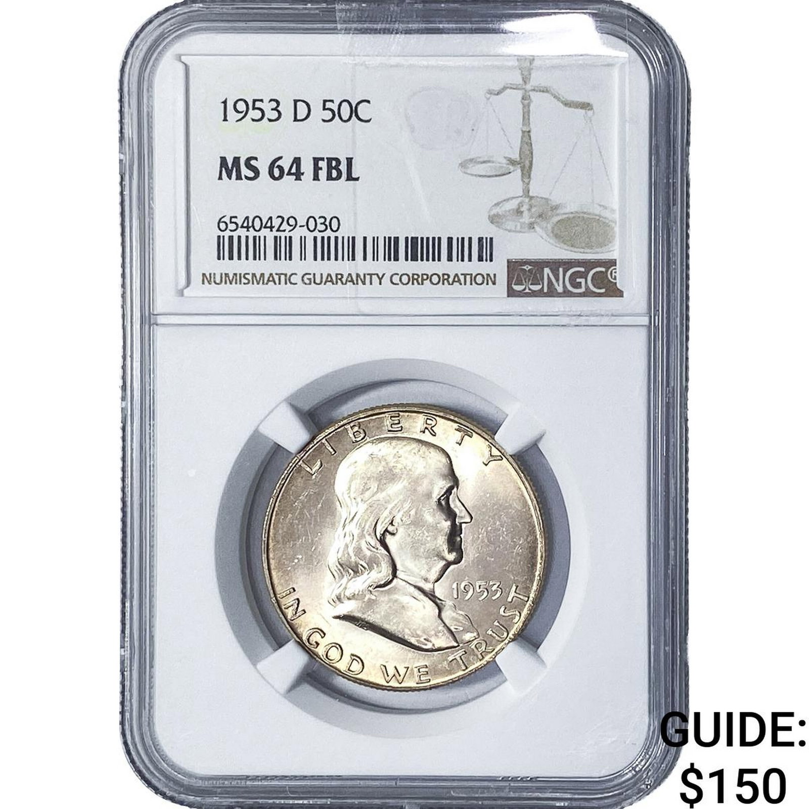 1953-D Franklin Half Dollar NGC MS65 FBL: 1953-D Franklin Half Dollar NGC MS65 FBL