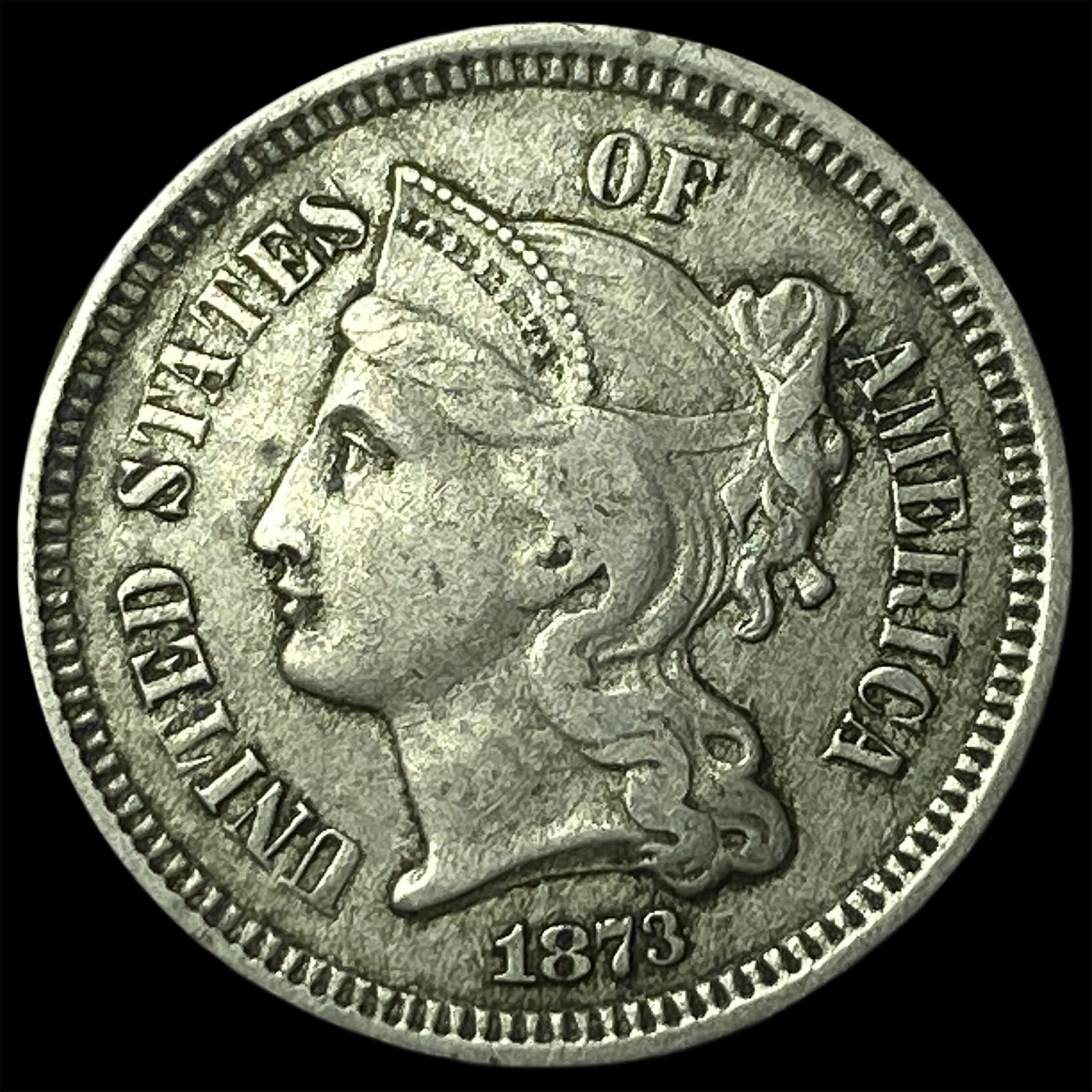 1873 Nickel Three-Cent Piece CLOSELY UNCIRCULATED: 1873 Nickel Three-Cent Piece CLOSELY UNCIRCULATED
