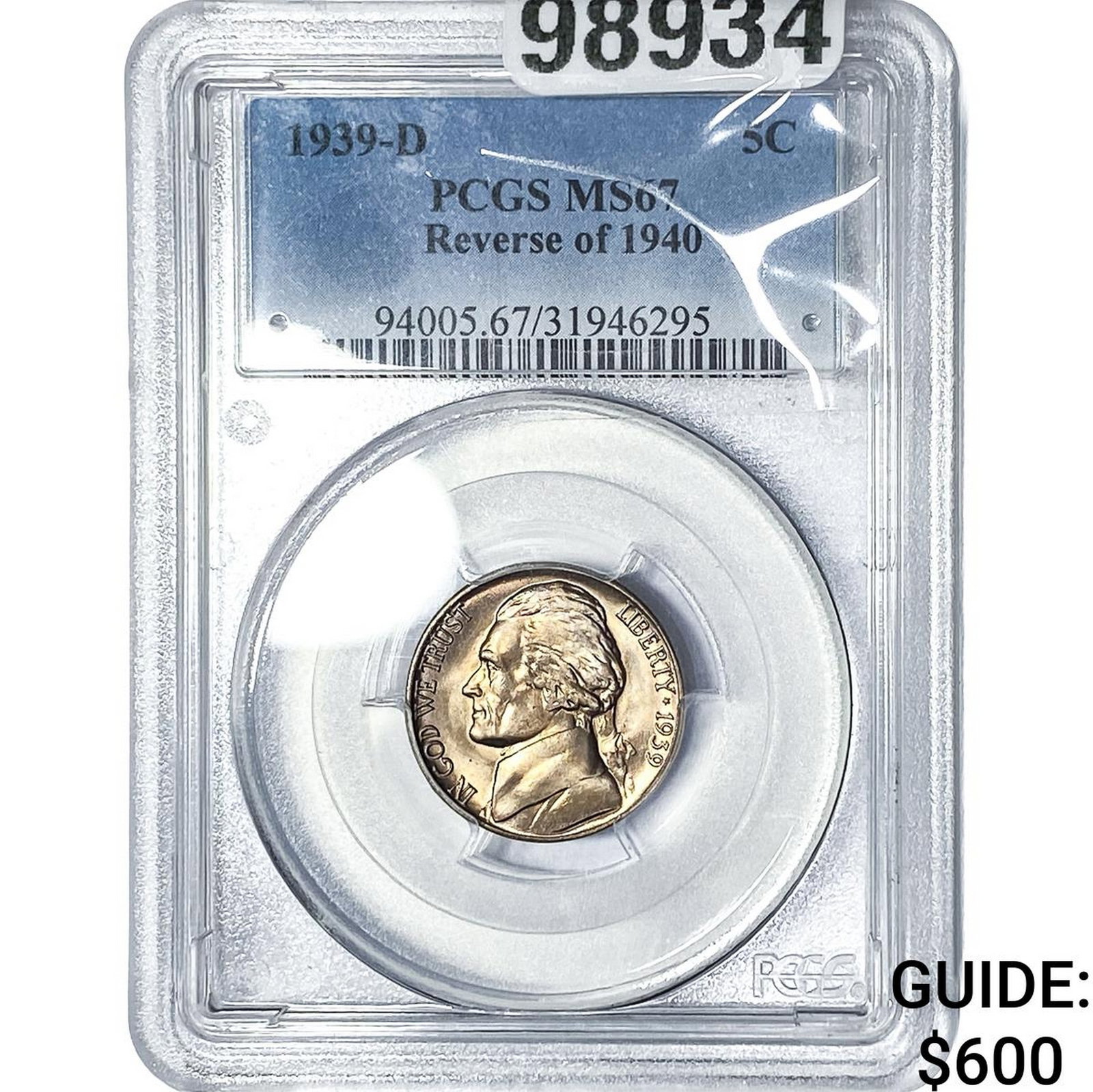 1939-D Rev. 1940 Jefferson Nickel PCGS MS67 (1 of 2)
