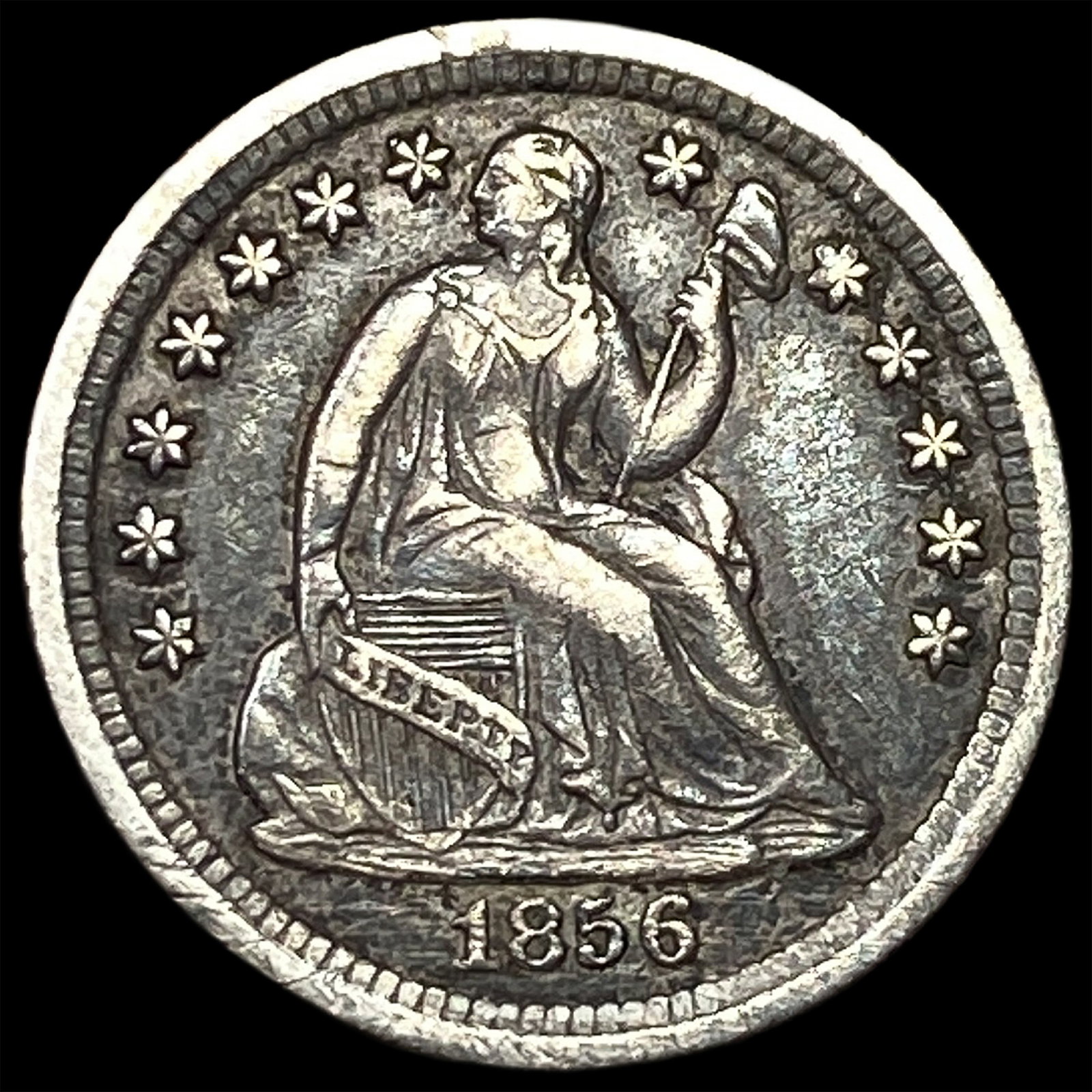 1856-O Silver Seated Liberty Half Dime NEARLY UNCIRCULATED: 1856-O Silver Seated Liberty Half Dime NEARLY UNCIRCULATED
